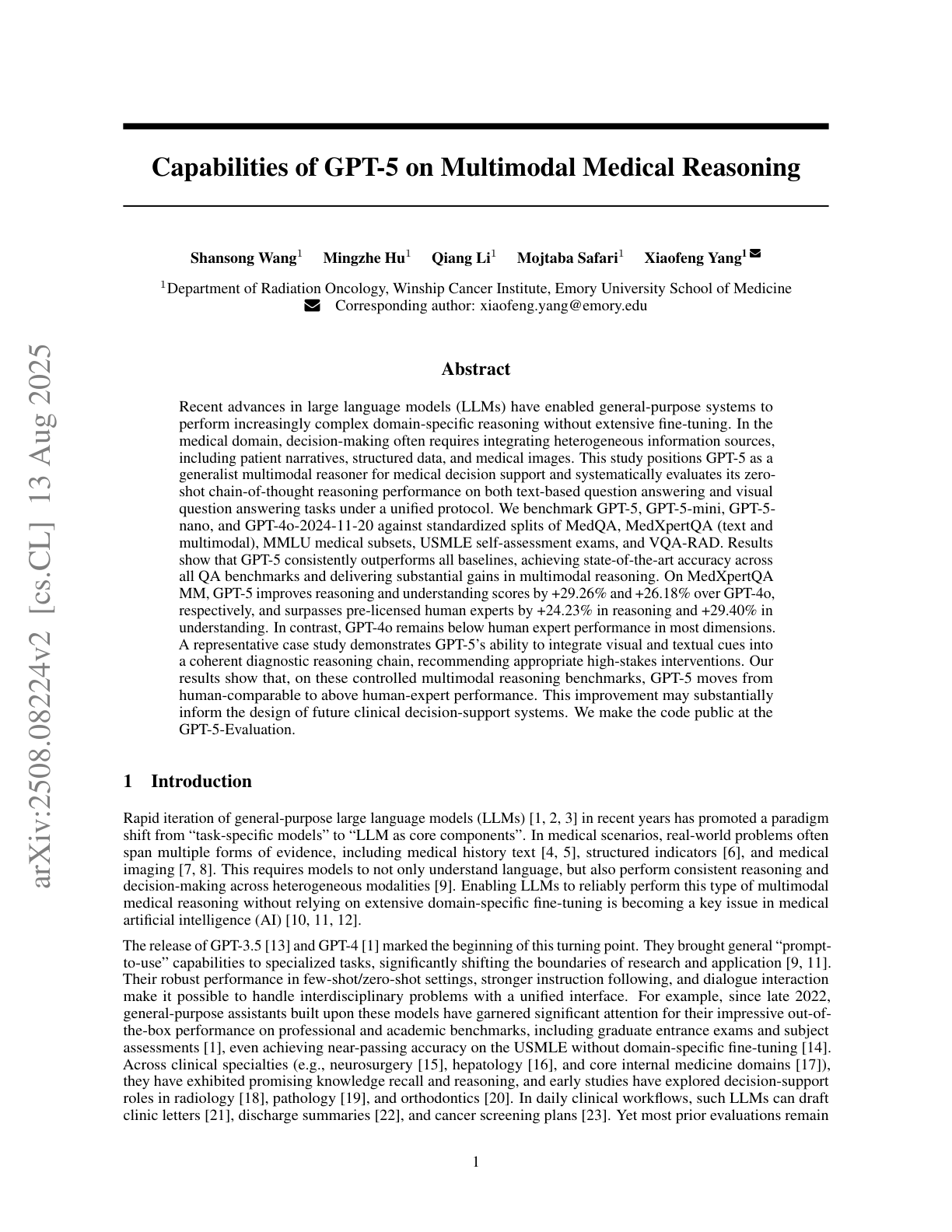 Capabilities of GPT-5 on Multimodal Medical Reasoning