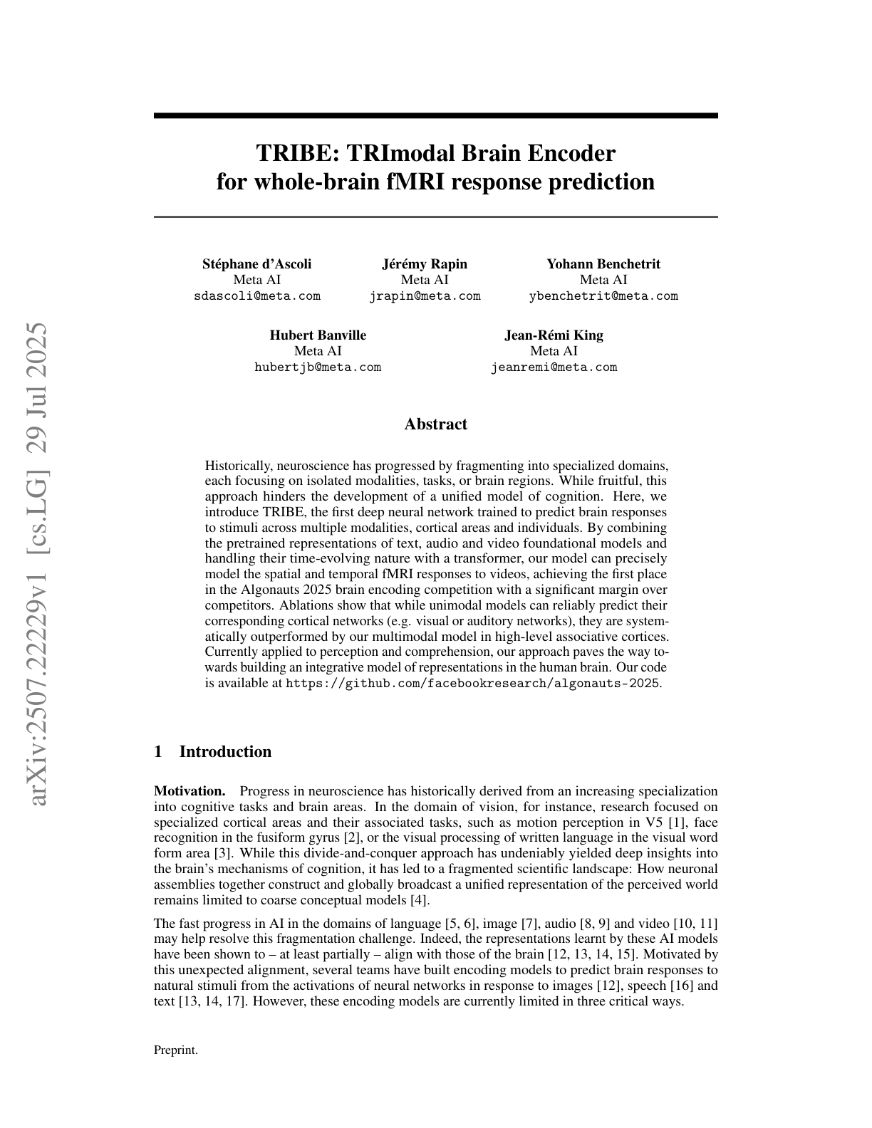TRImodal Brain Encoder