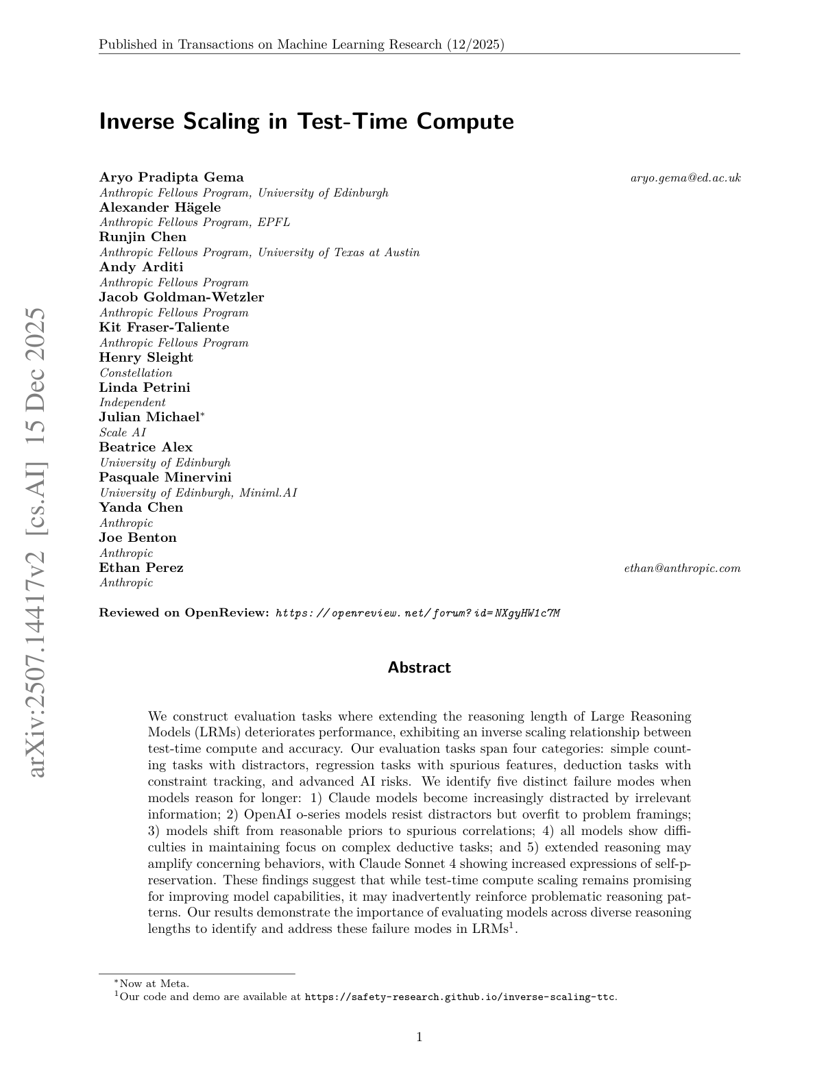 Inverse Scaling in Test-Time Compute