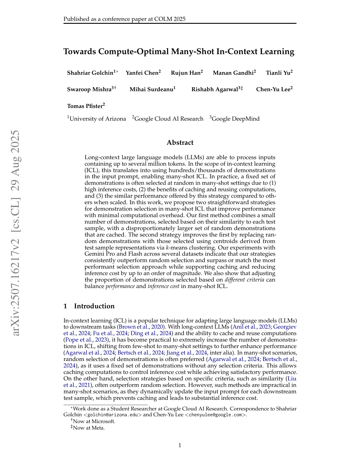 Towards Compute-Optimal Many-Shot In-Context Learning