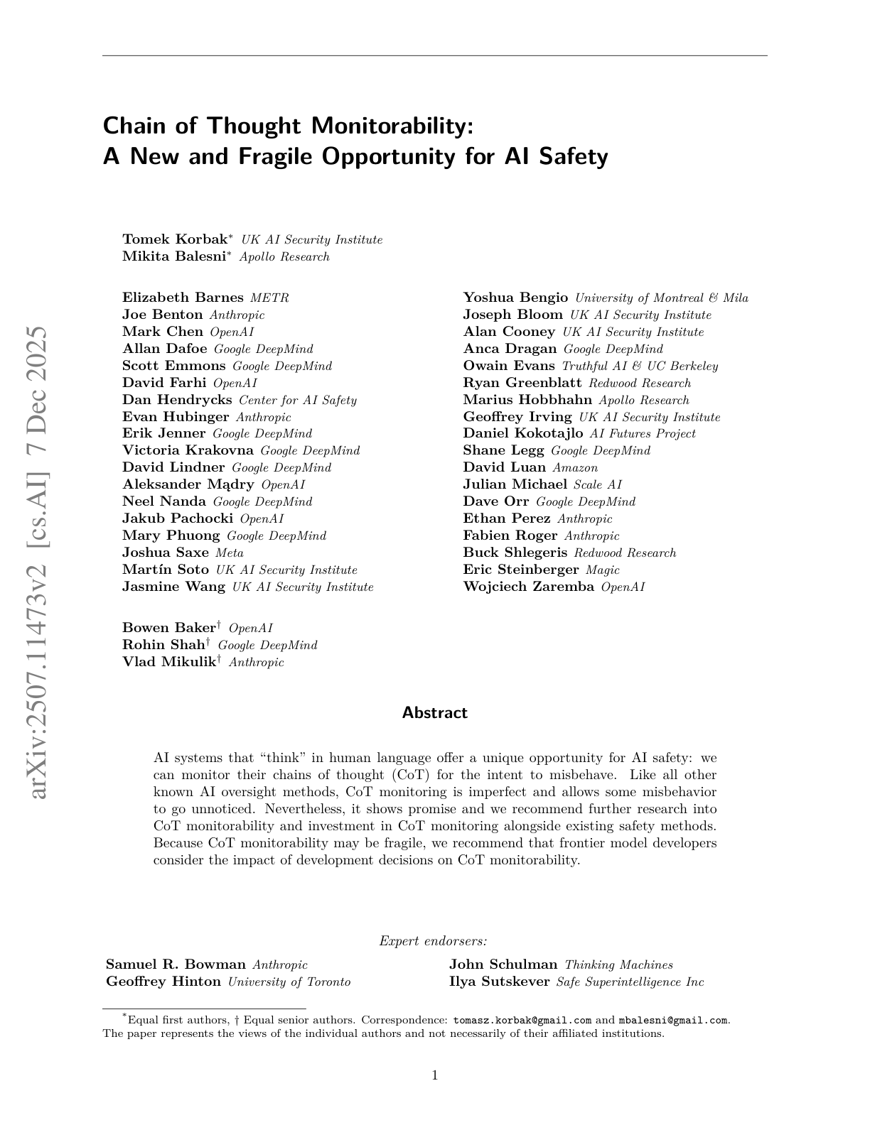 Chain-of-Thought Monitorability