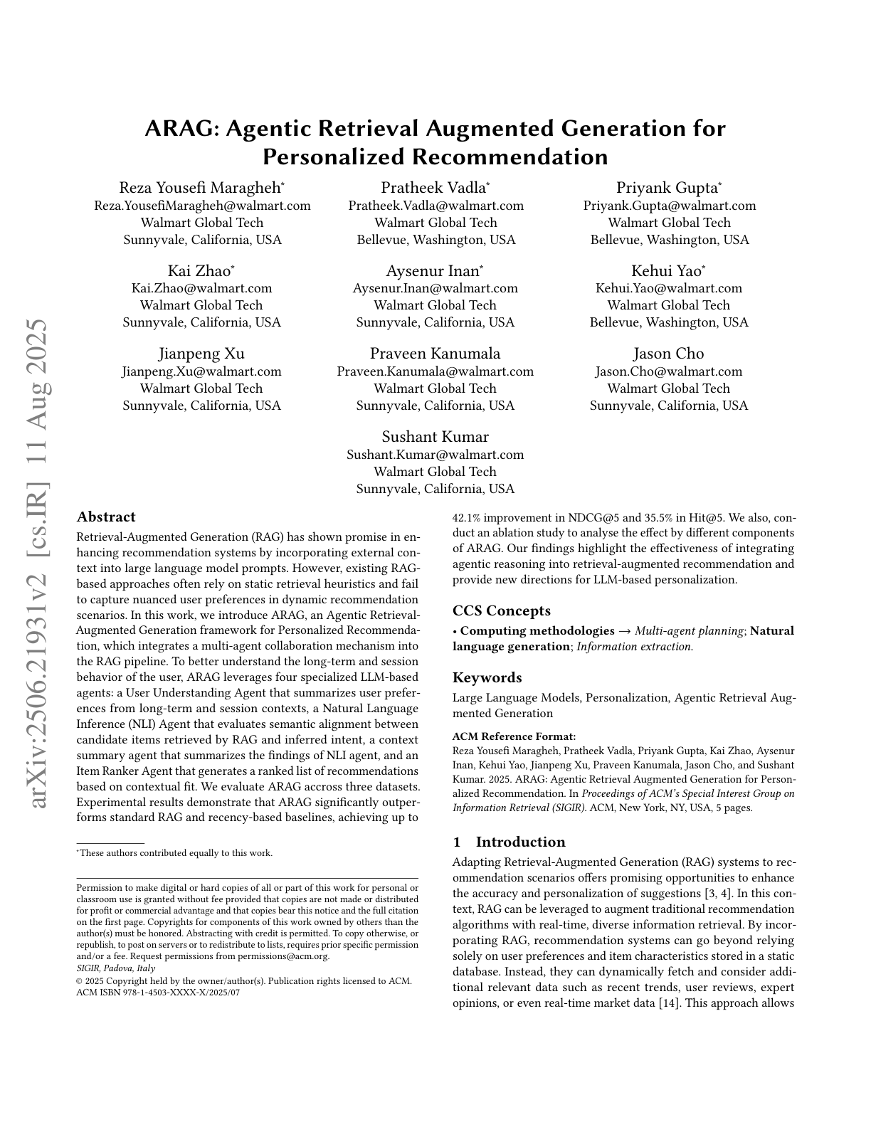 Agentic RAG for Personalized Recommendation