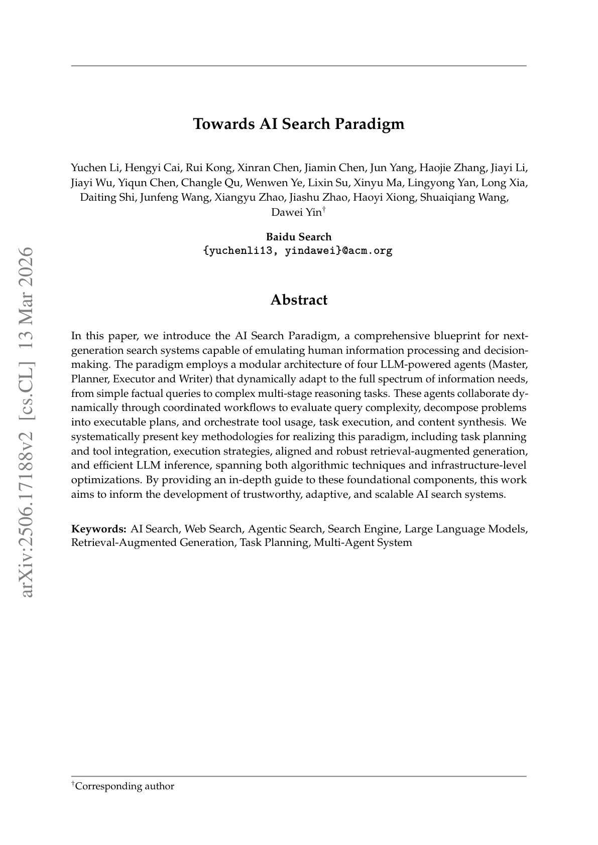 Towards AI Search Paradigm