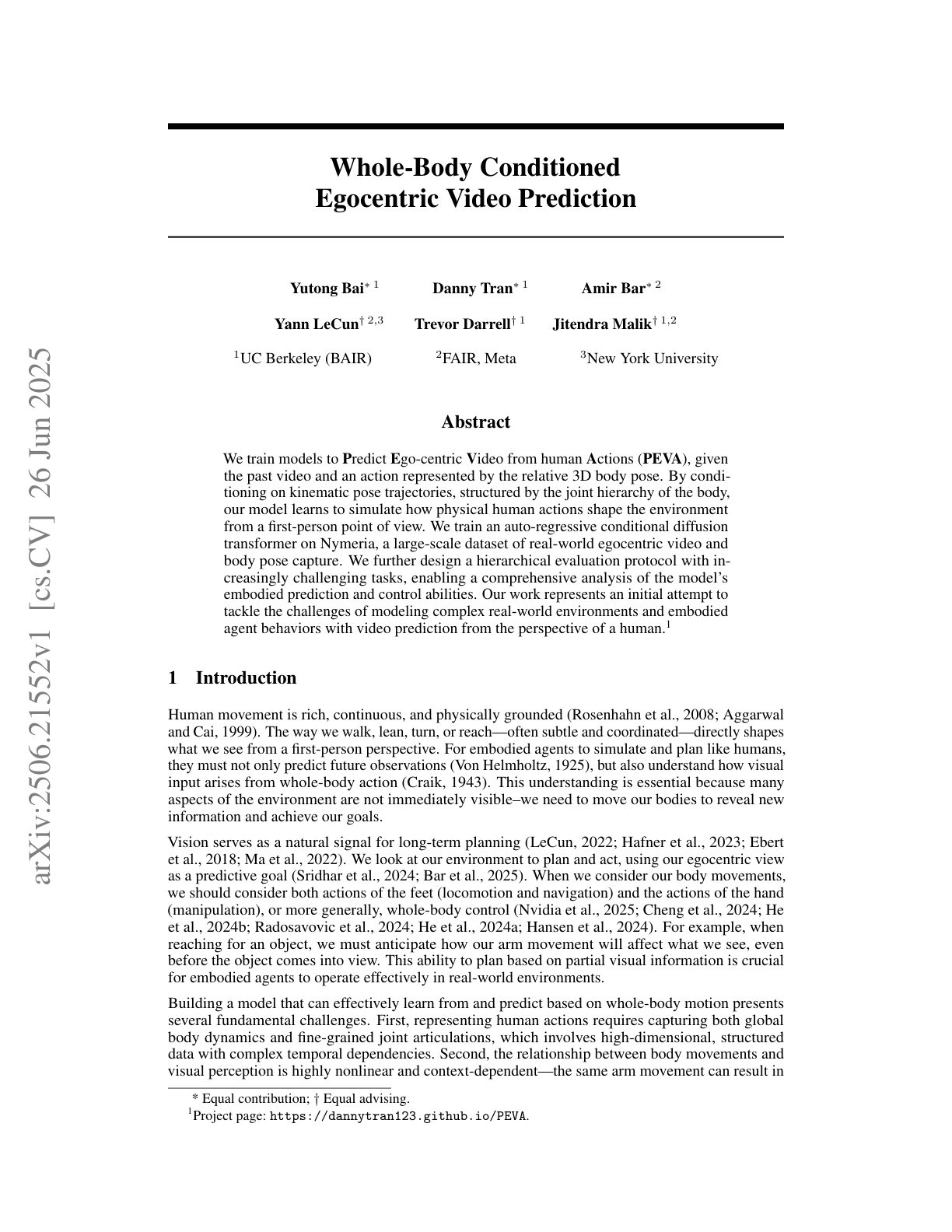Whole-Body Conditioned Egocentric Video Prediction