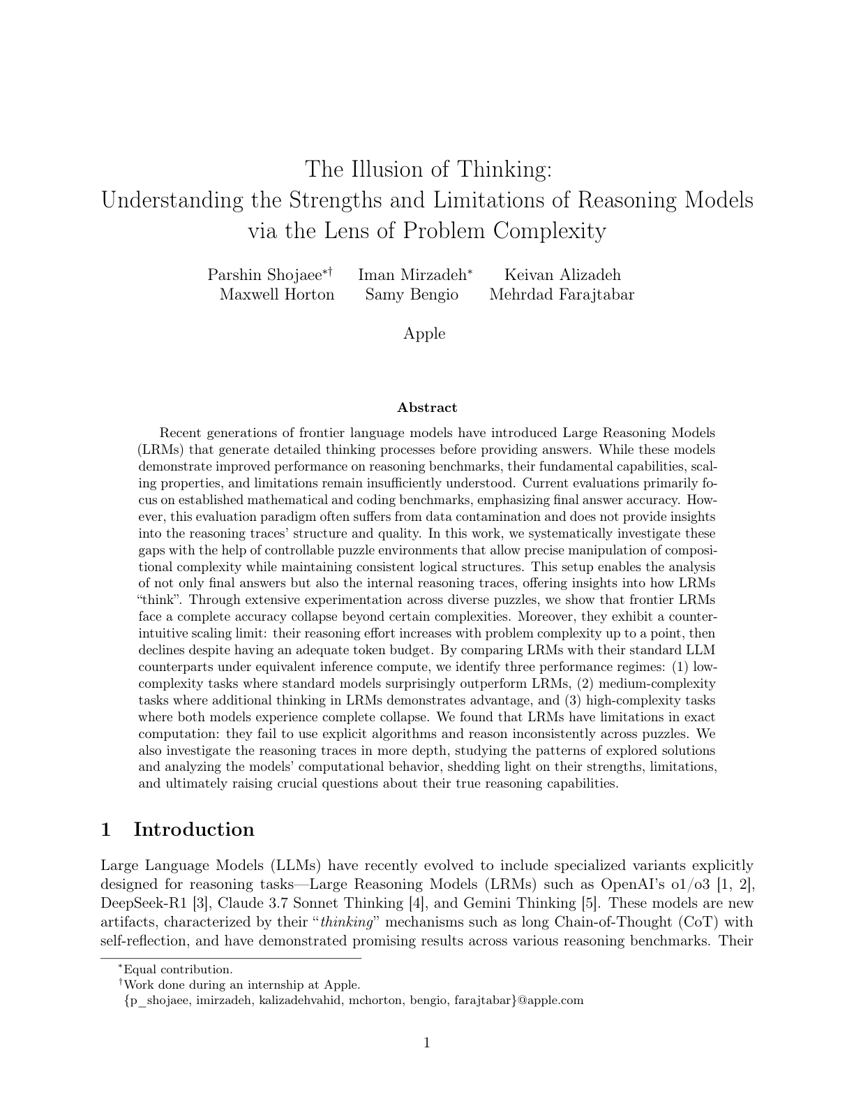 The Illusion of Thinking