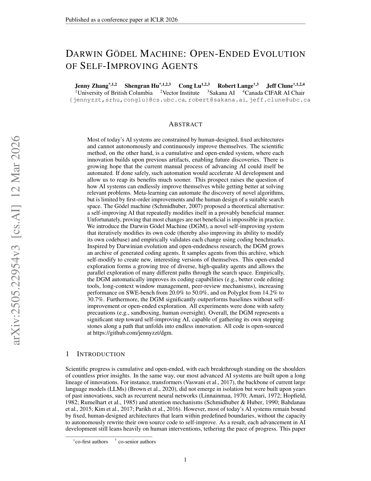 Open-Ended Evolution of Self-Improving Agents