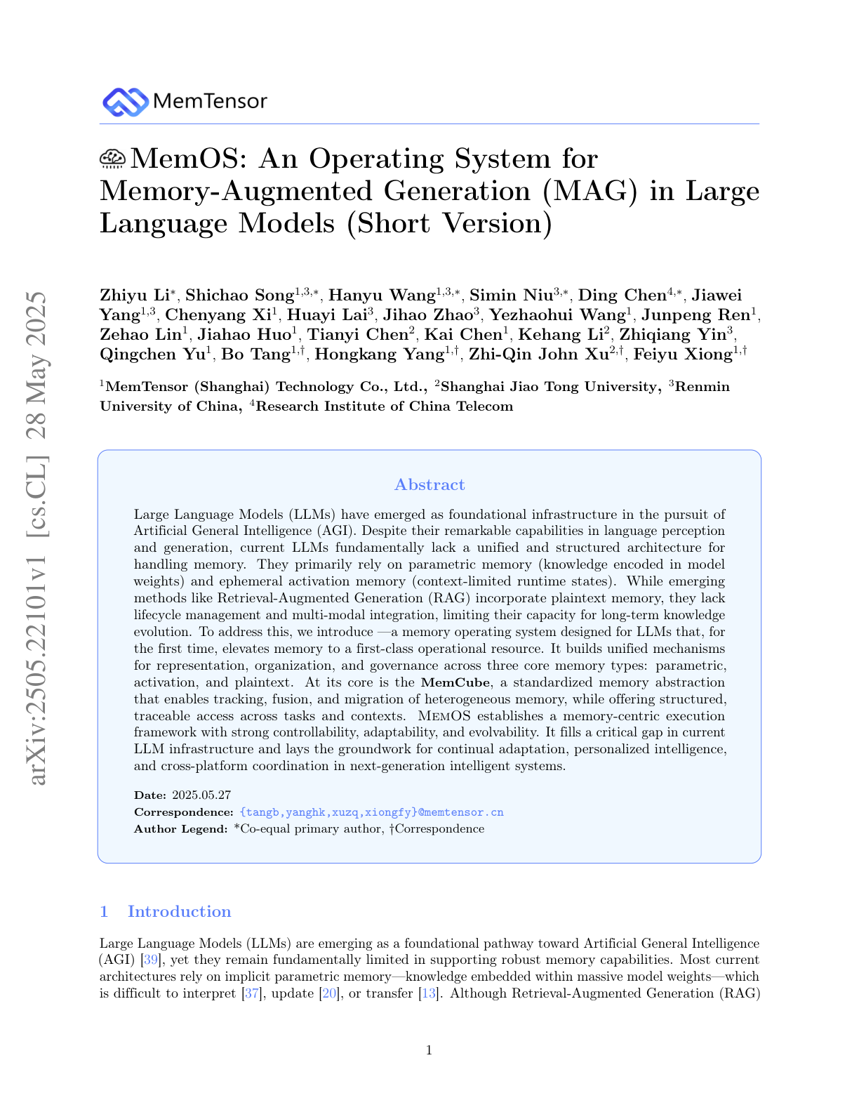 An Operating System for Memory-Augmented Generation in LLMs Introduces a unified operating system for managing memory LLMs, addressing a key limitation in