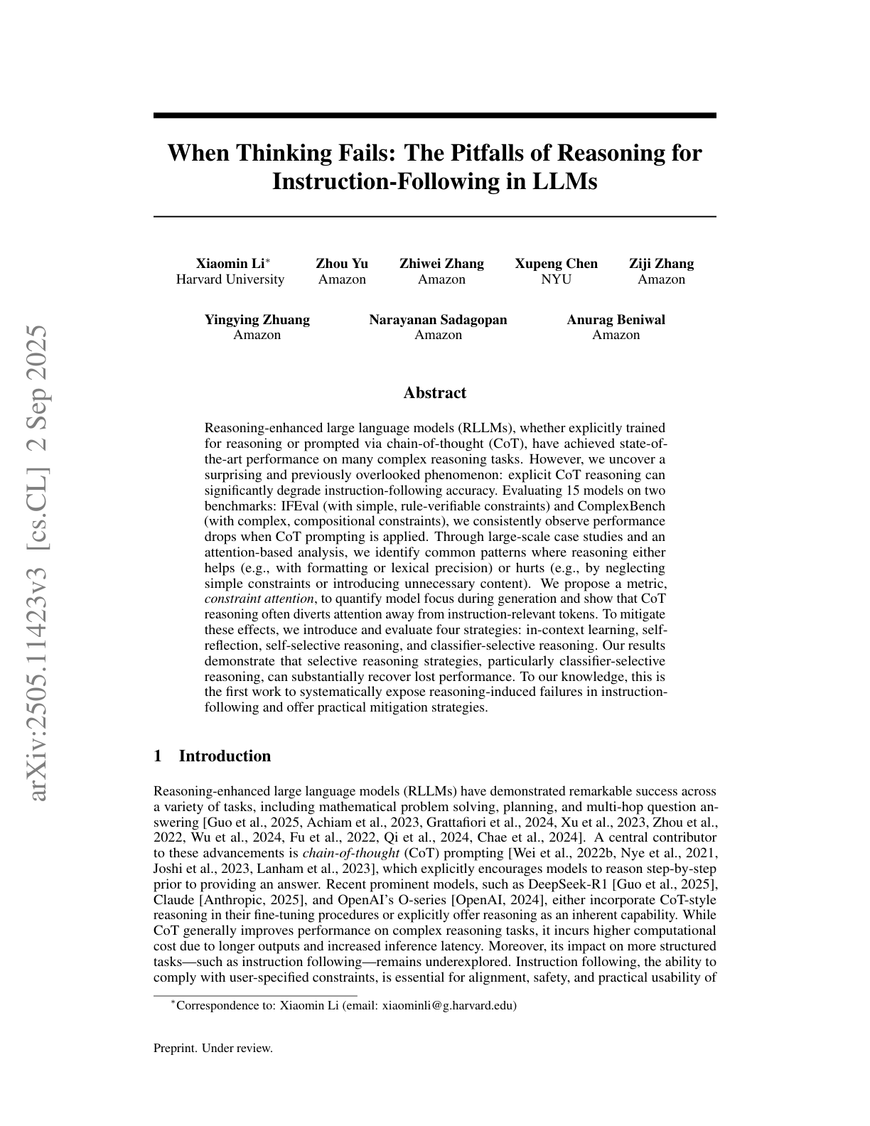 The Pitfalls of Reasoning for Instruction- Following in LLMs