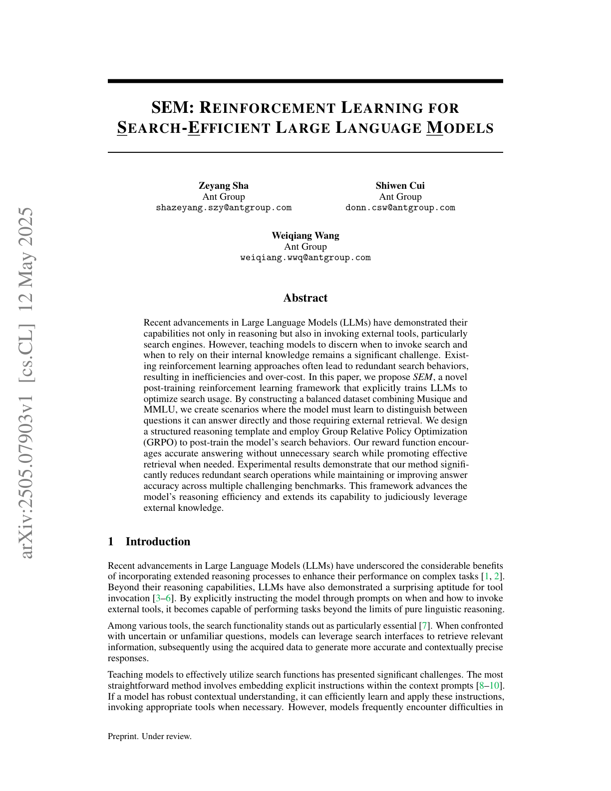 RL for Search-Efficient LLMs