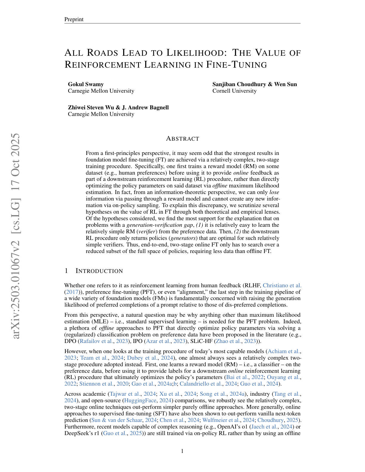 The Value of RL in Fine-Tuning