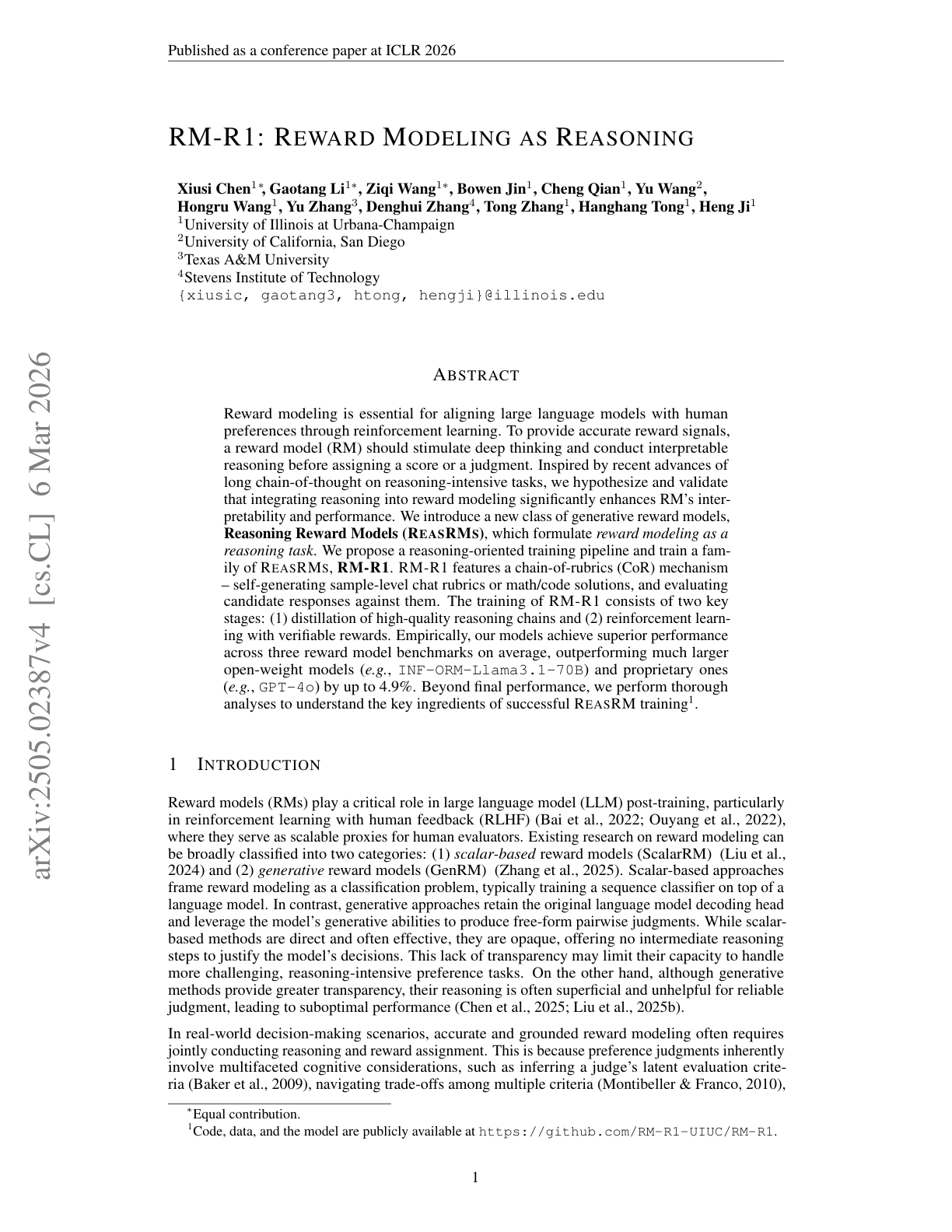 Reward Modeling as Reasoning