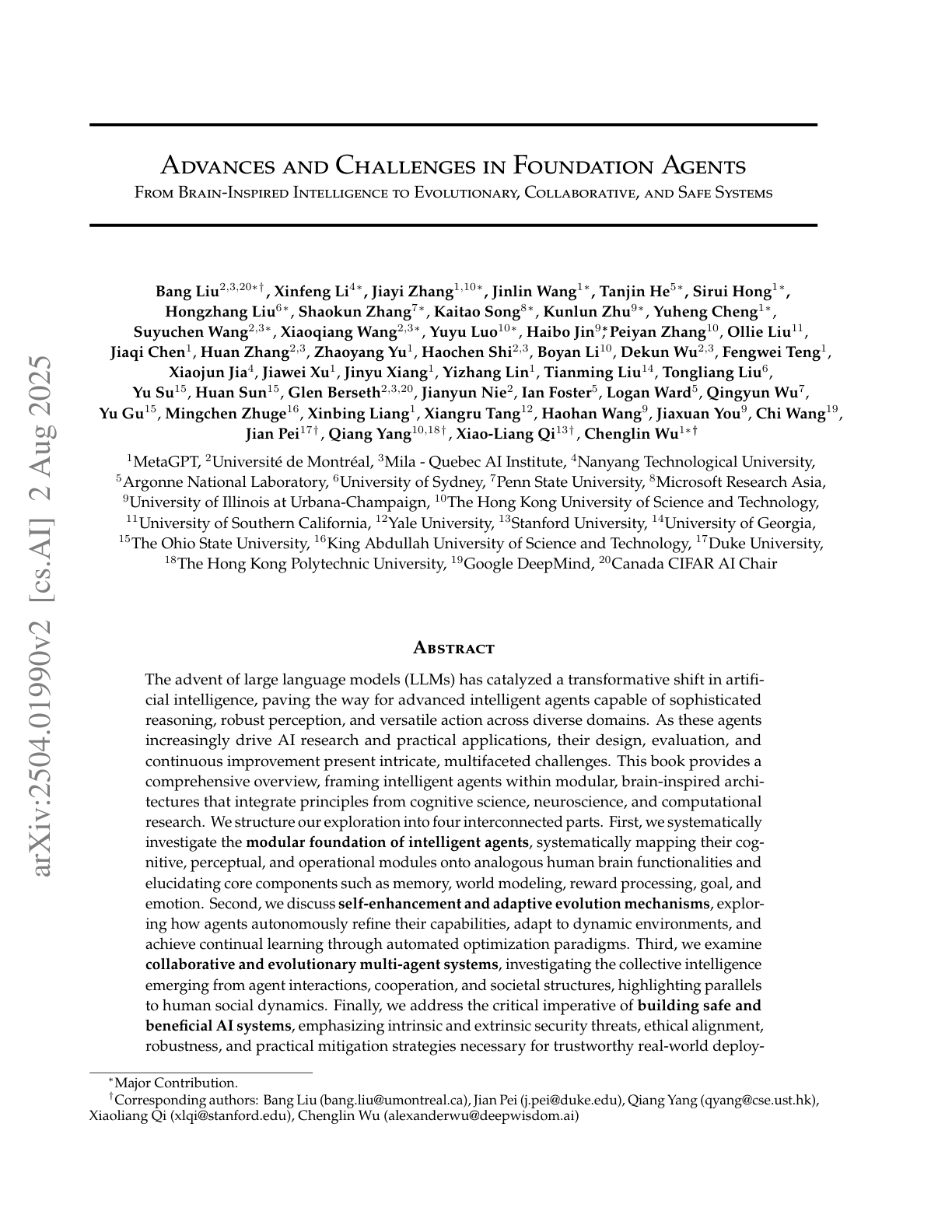 Advances and Challenges in Foundation Agents