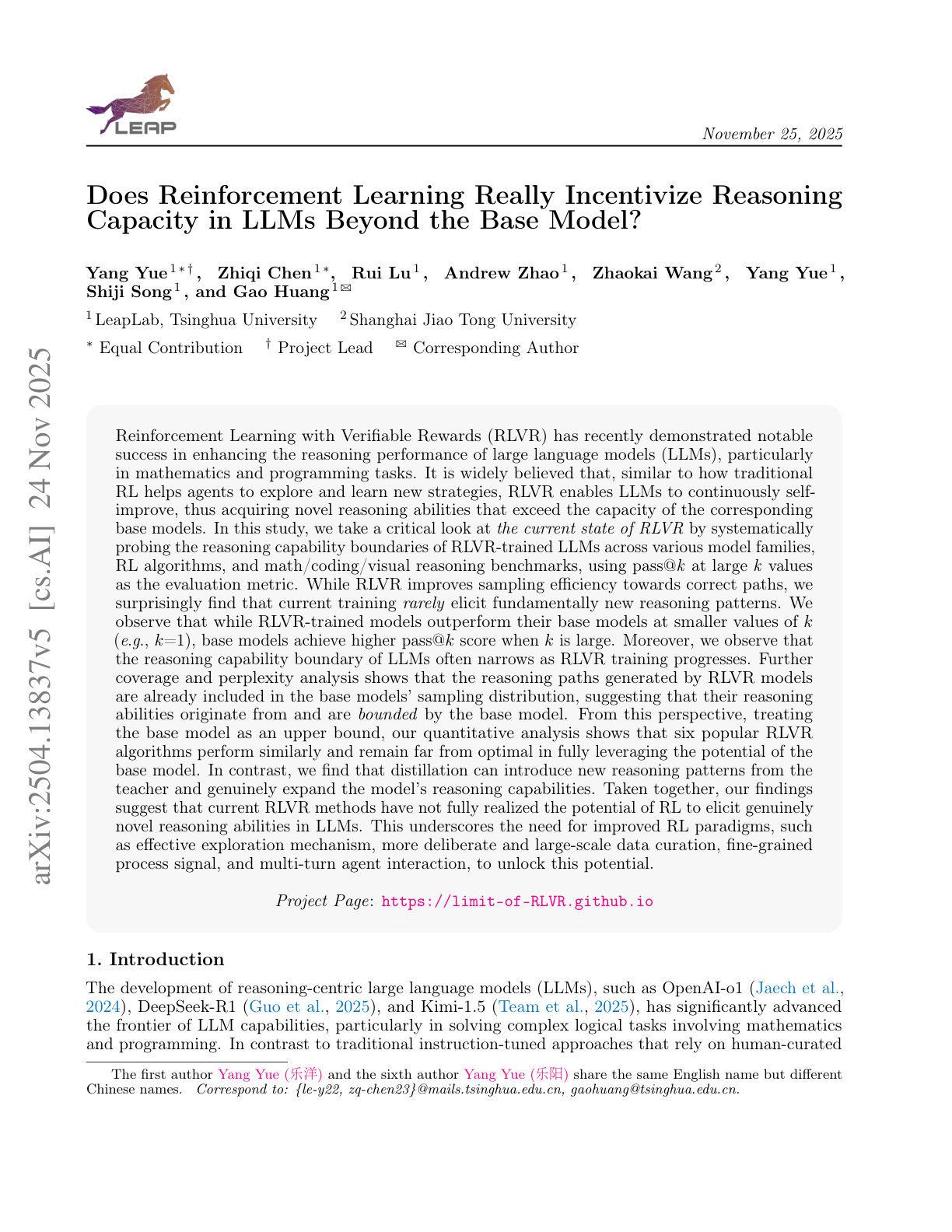 Does RL Incentivize Reasoning in LLMs Beyond the Base Model?