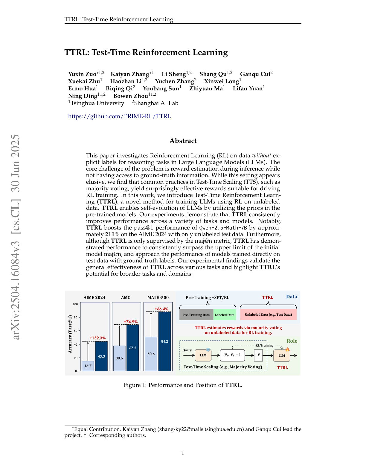 Test-Time Reinforcement Learning