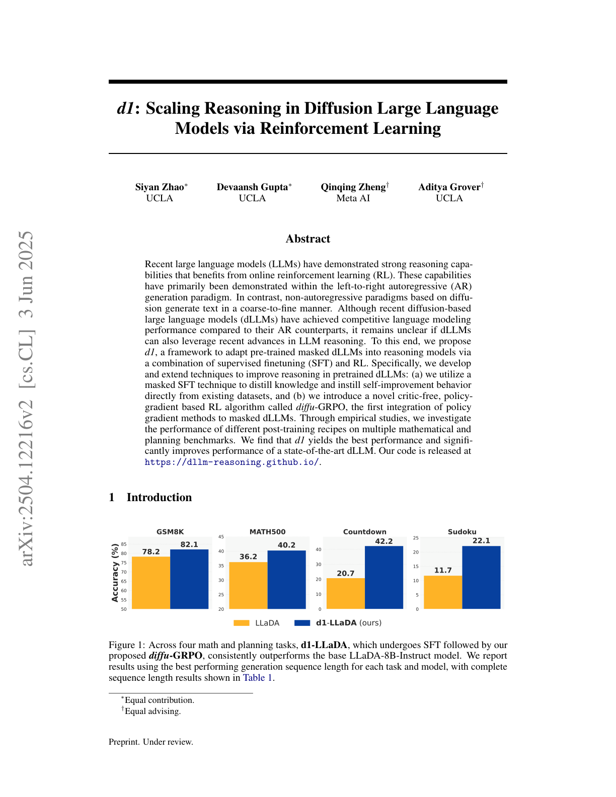 Scaling Reasoning in Diffusion LLMs via RL