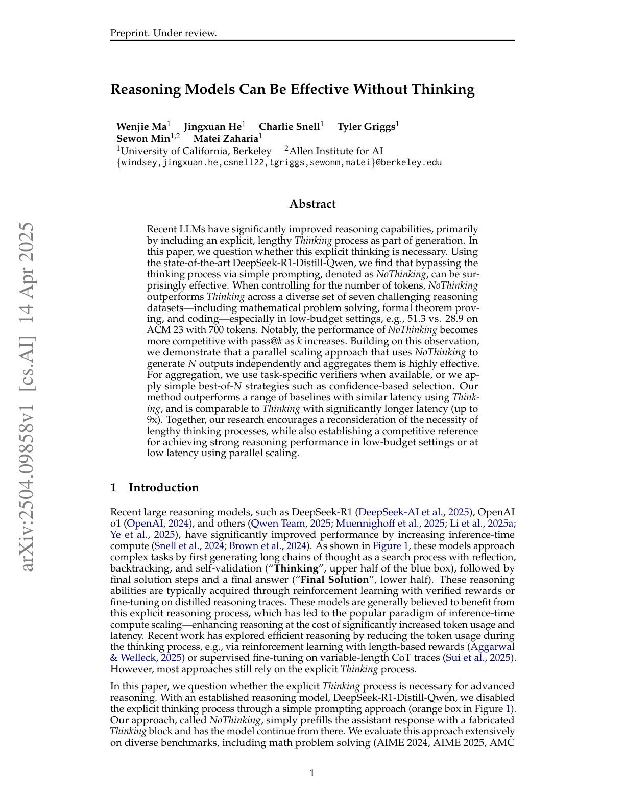 Reasoning Models Can Be Effective Without Thinking