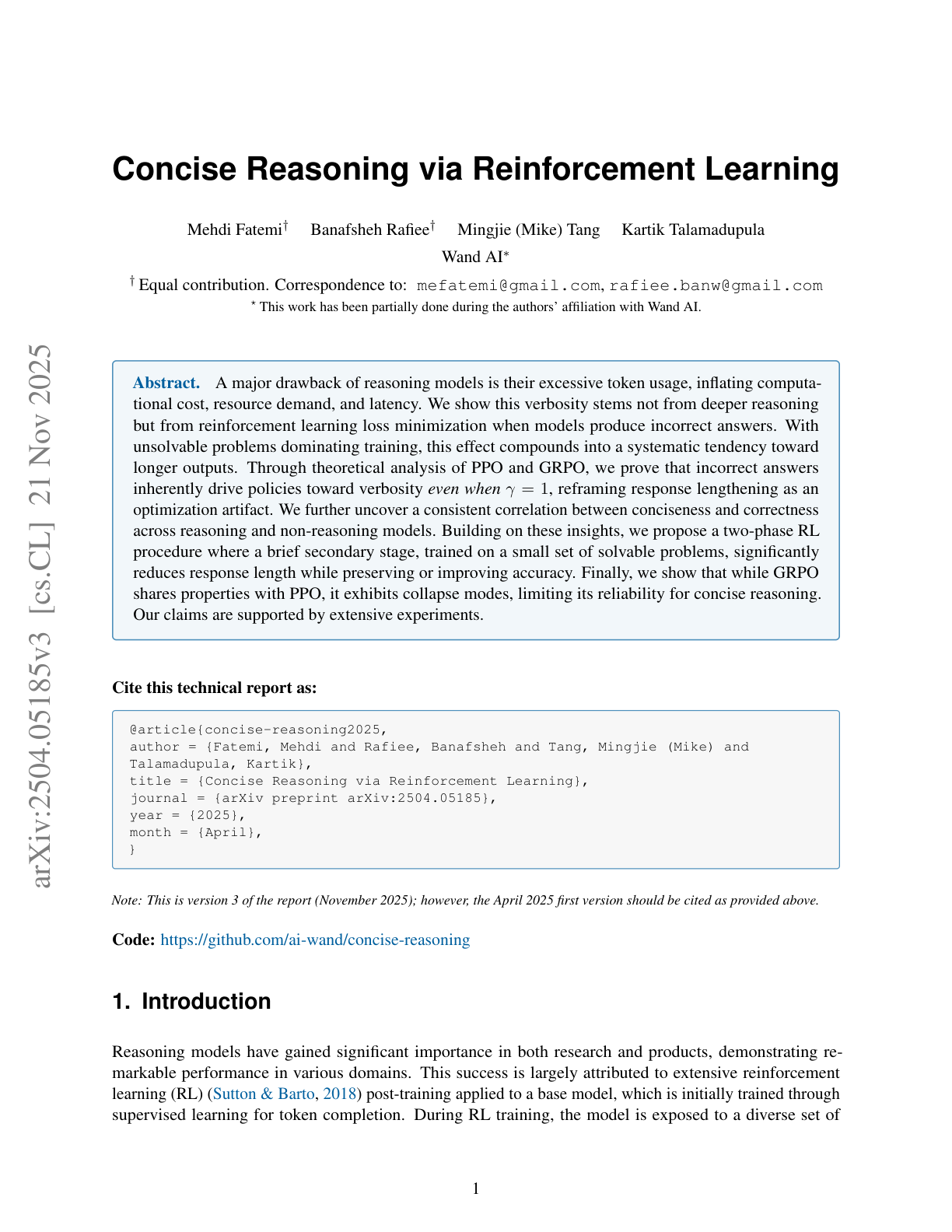 Concise Reasoning via RL