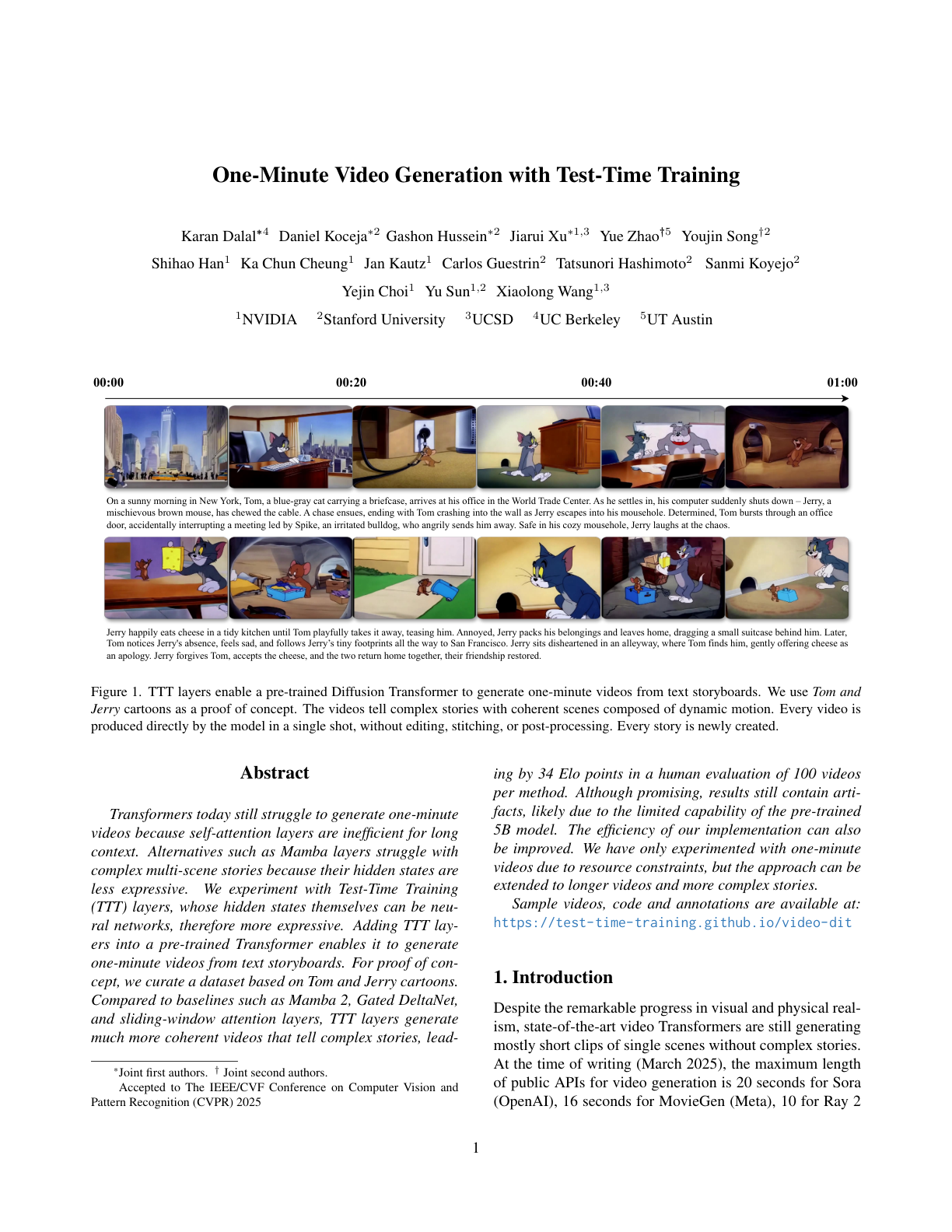 One-Minute Video Generation with Test-Time Training
