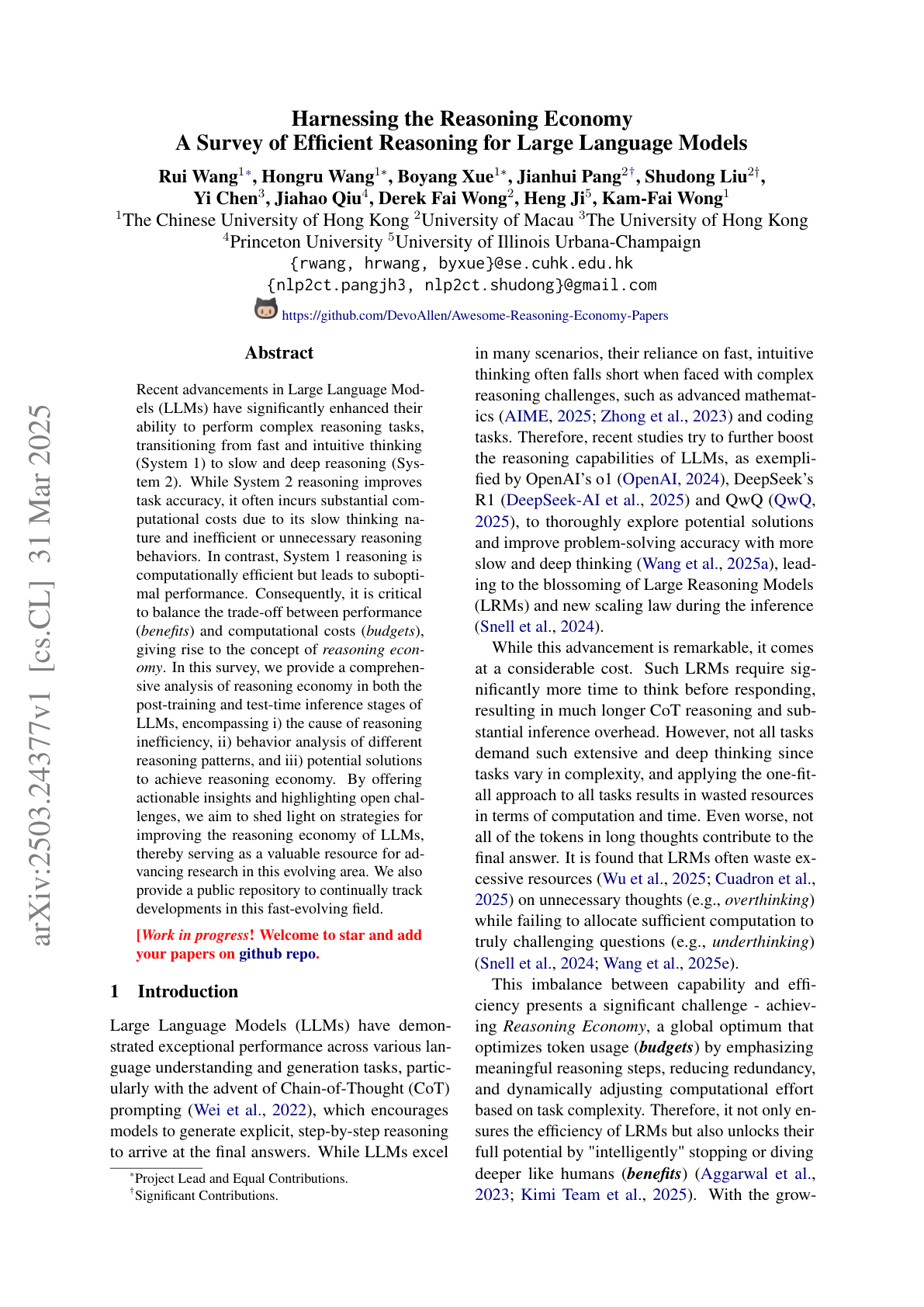 A Survey of Efficient Reasoning for LLMs