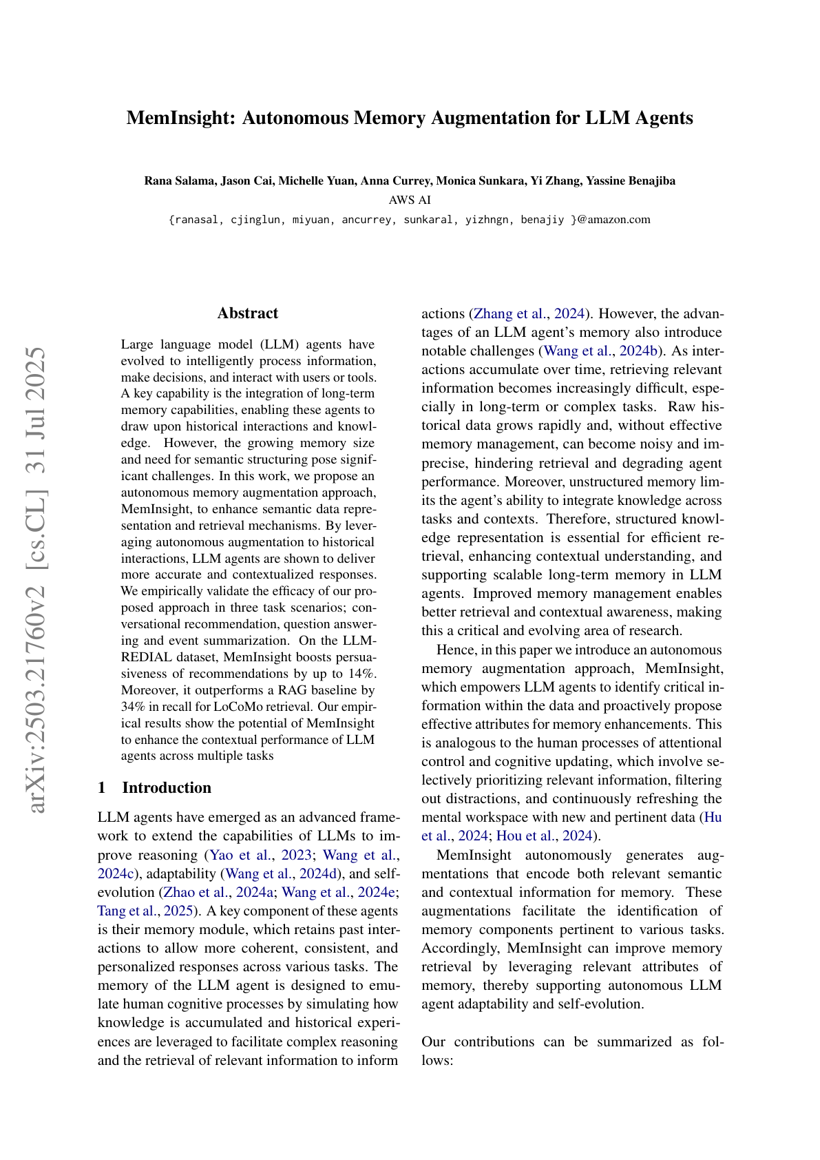 Structured Memory Augmentation for Smarter LLM Agents