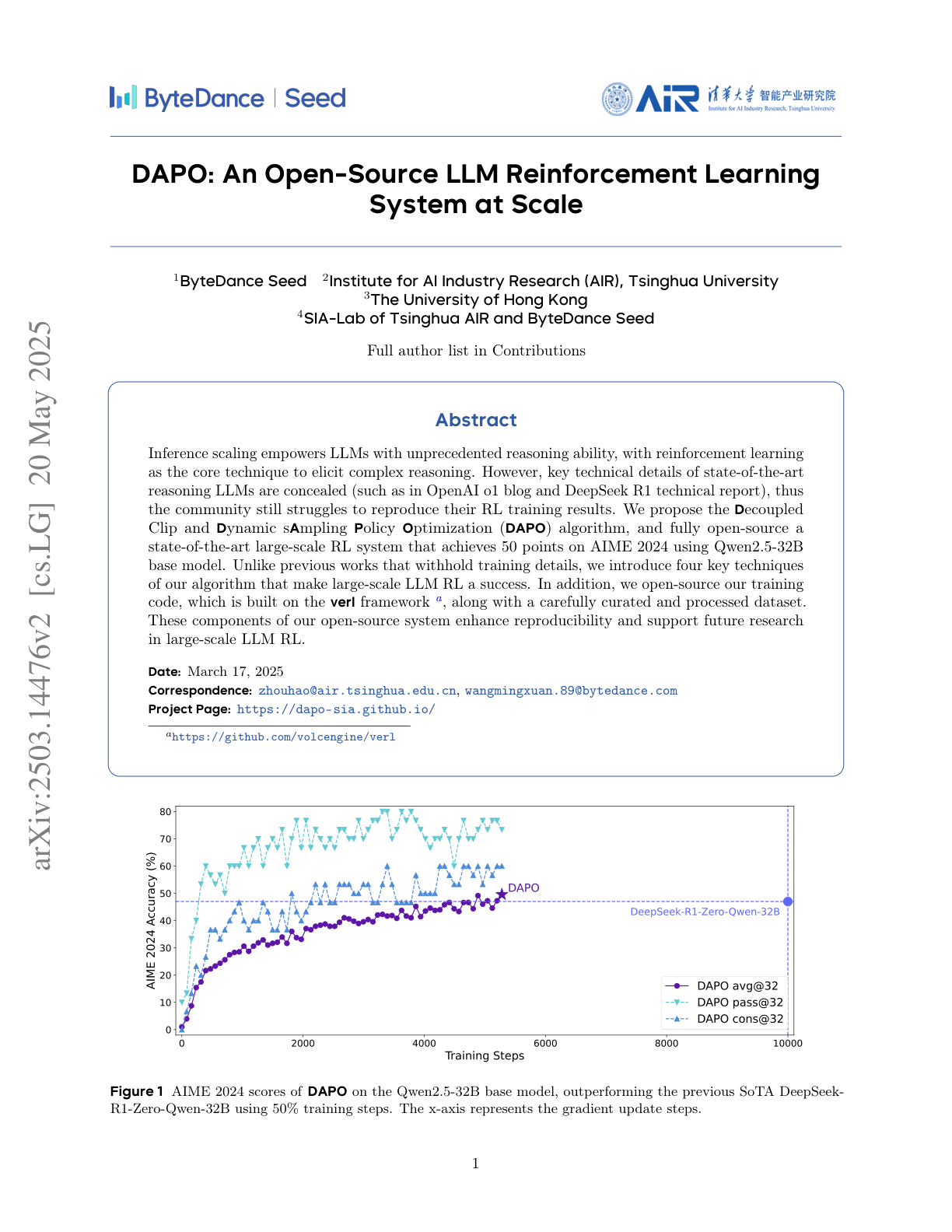 DAPO: An Open-Source LLM Reinforcement Learning System at Scale