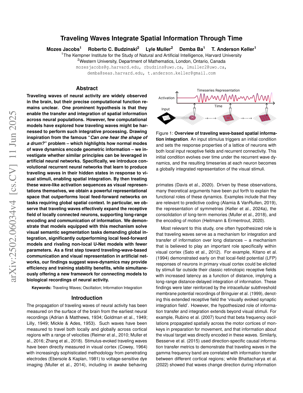 Traveling Waves Integrate Spatial Information Through Time