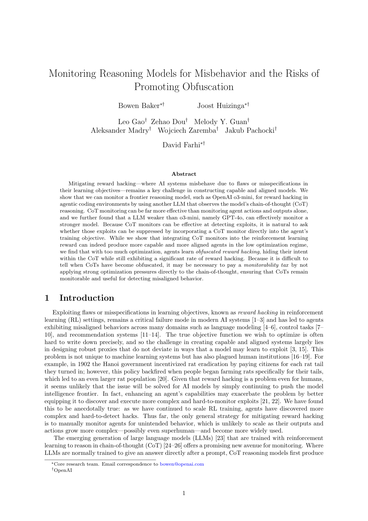 Monitoring Reasoning Models for Misbehavior