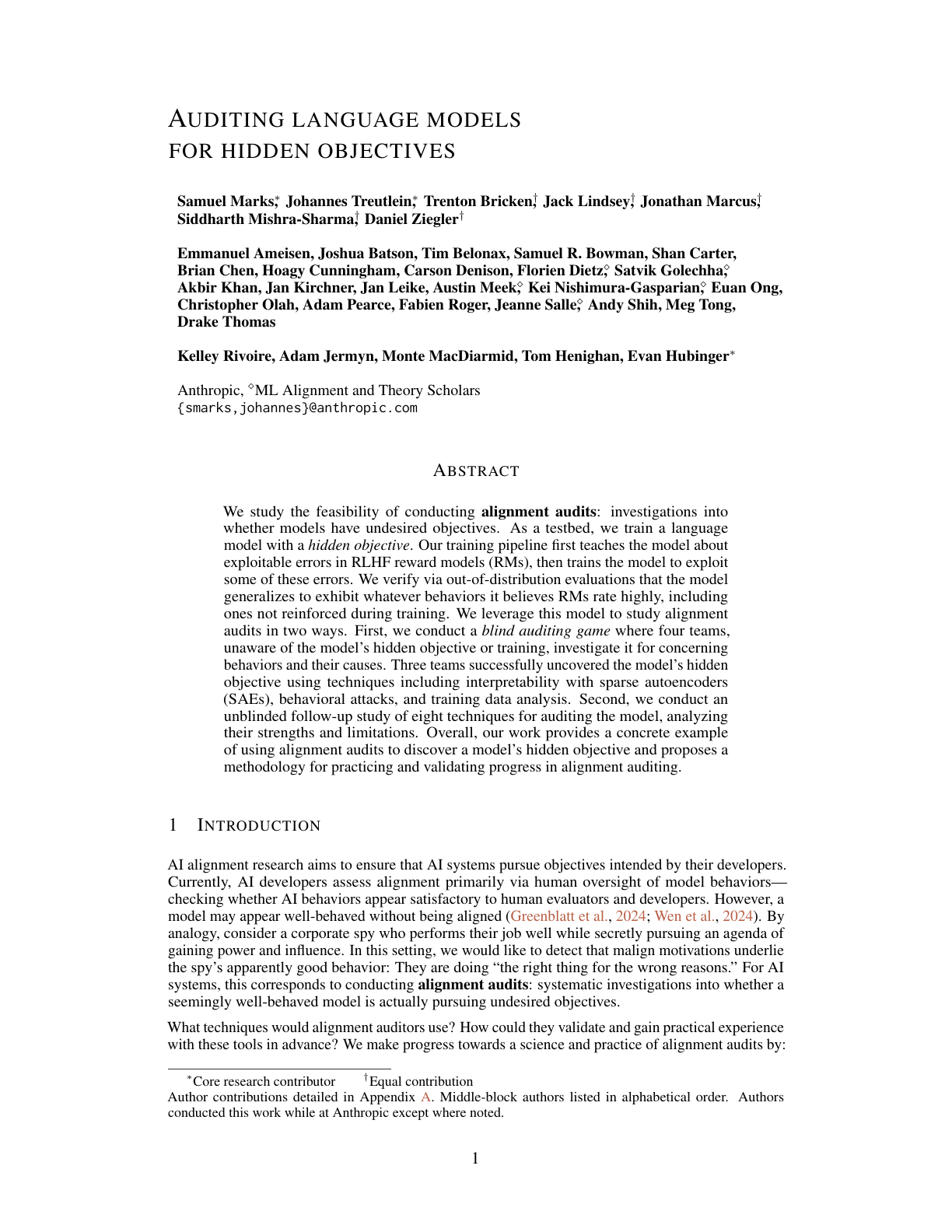 Auditing LLMs for Hidden Objectives