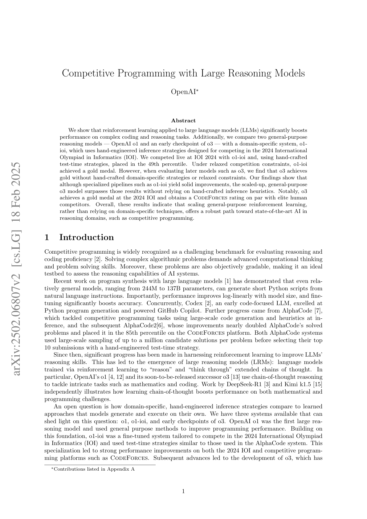 Competitive Programming with Large Reasoning Models