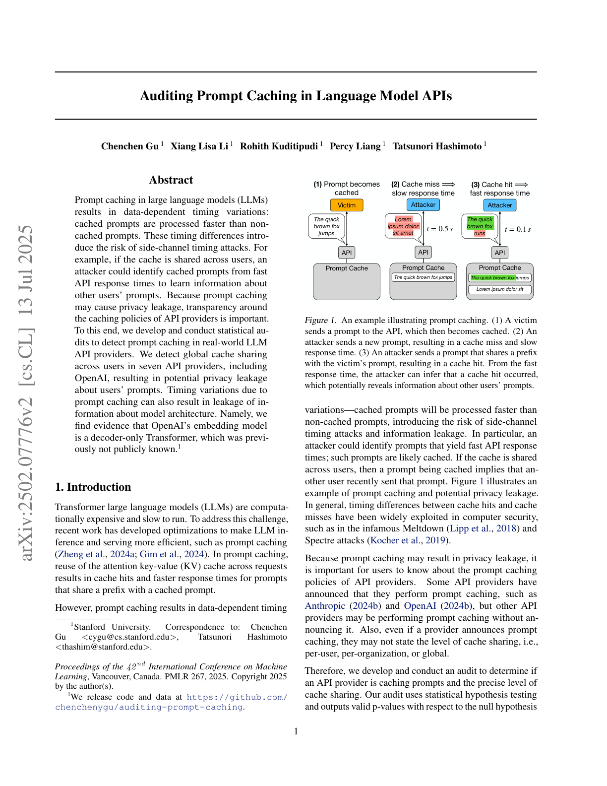 Auditing Prompt Caching