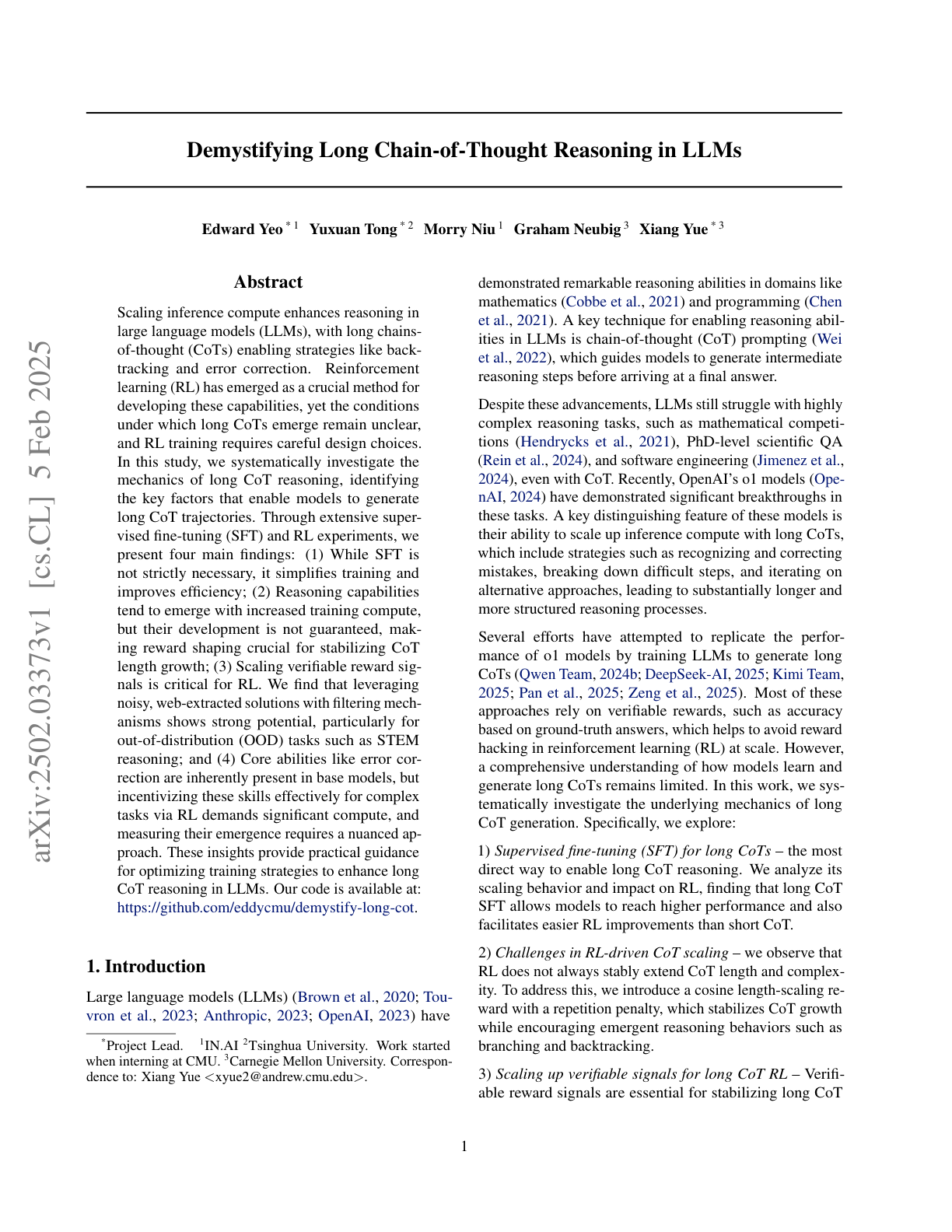 Demystifying Long Chain-of-Thought Reasoning in LLMs
