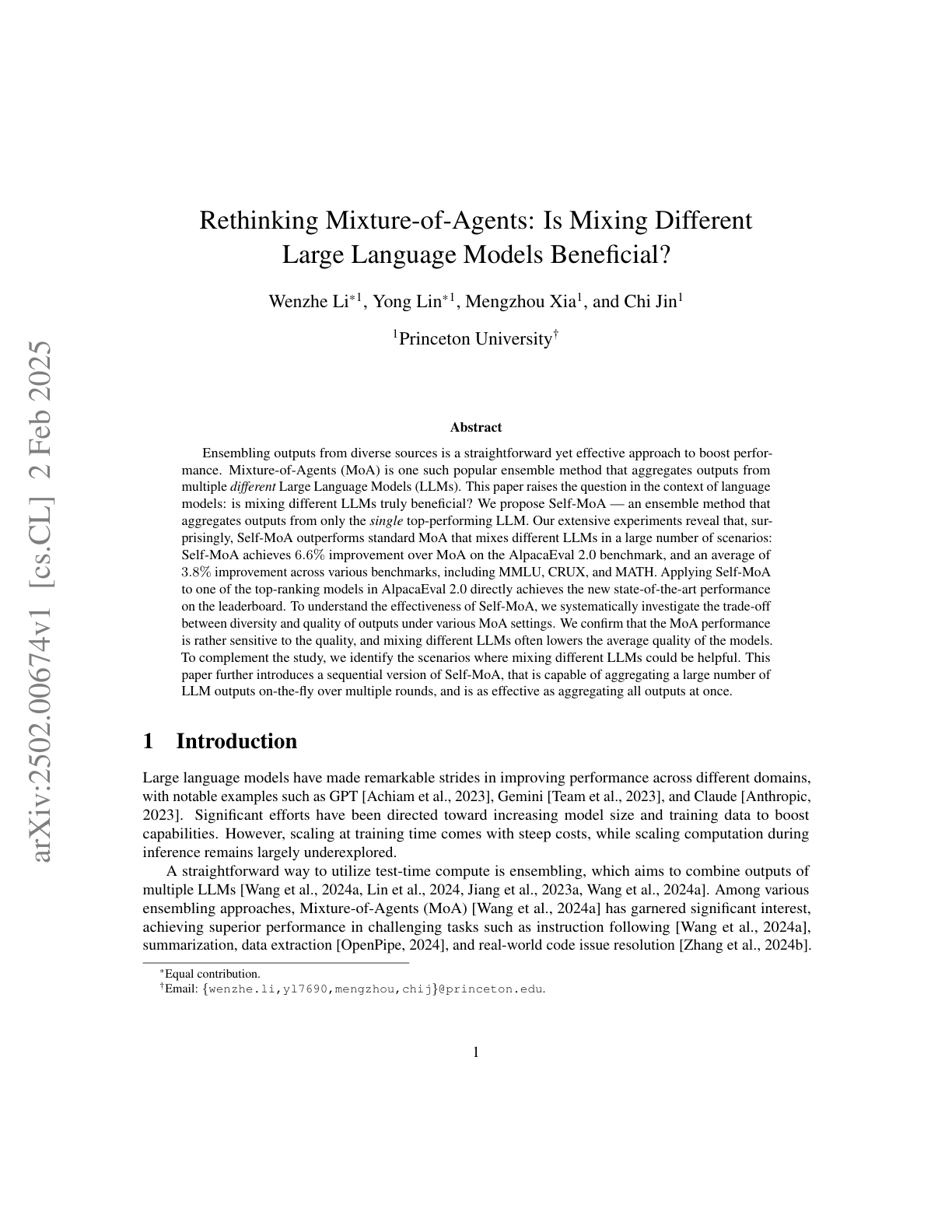 Rethinking Mixture-of-Agents: Ensemble One Strong LLM