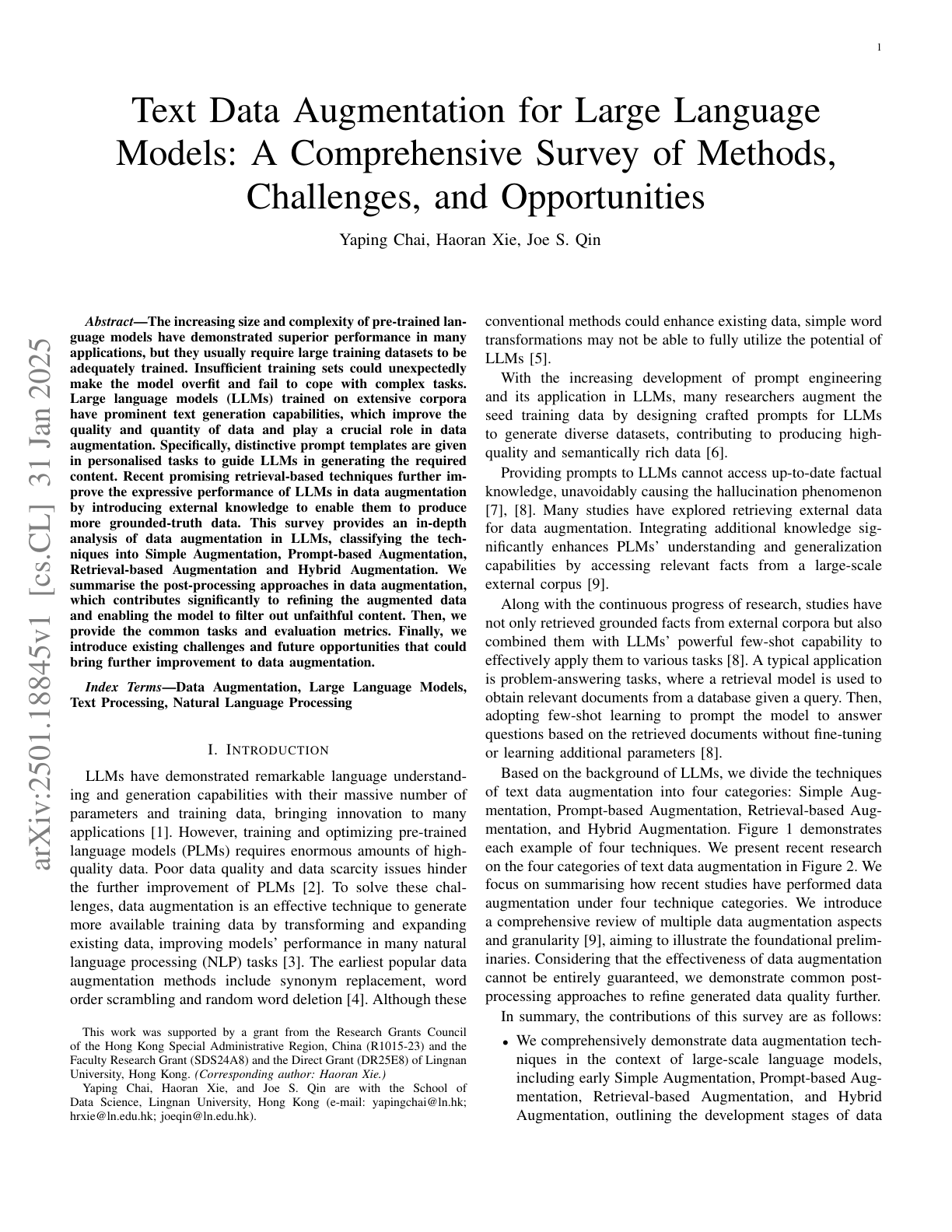 Survey: Text Data Augmentation for LLMs