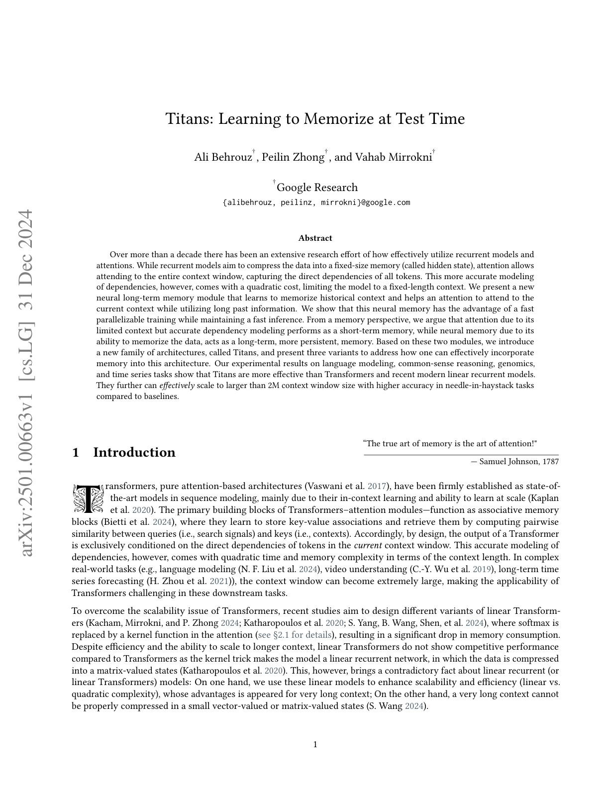 Learning to Memorize at Test Time