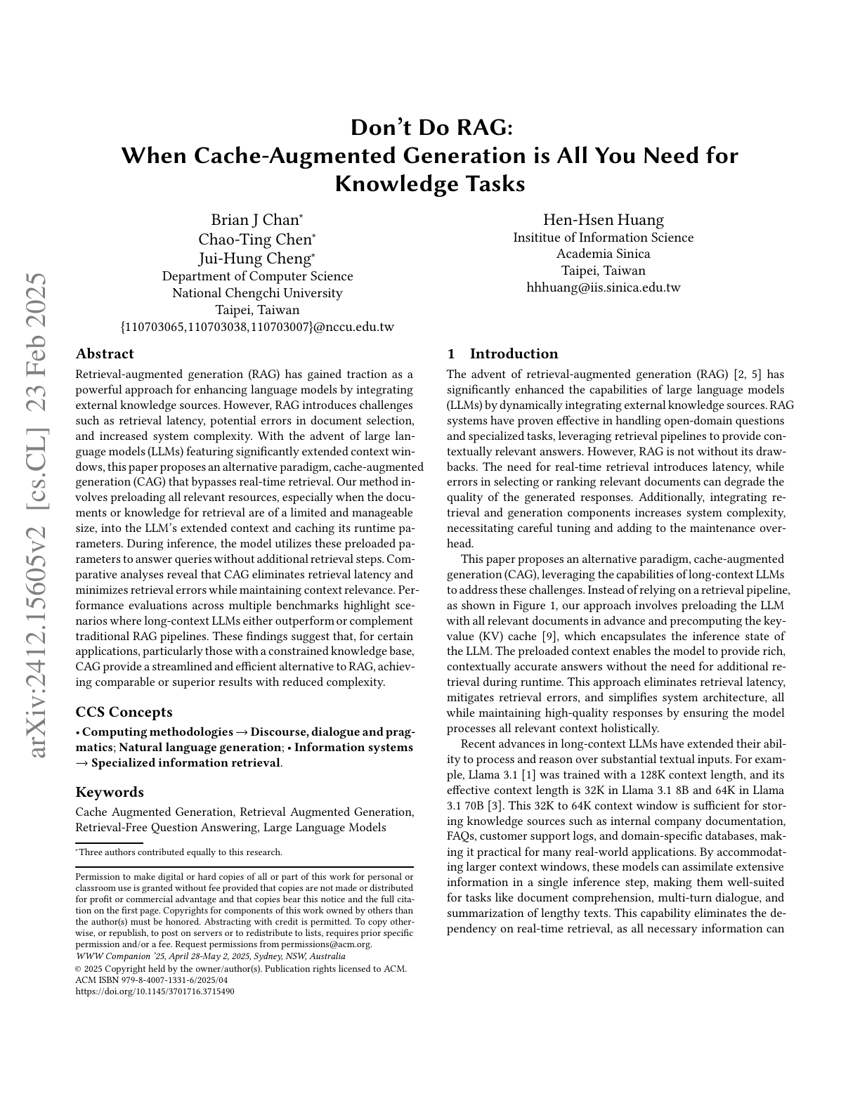 Cache-Augmented Generation (CAG)