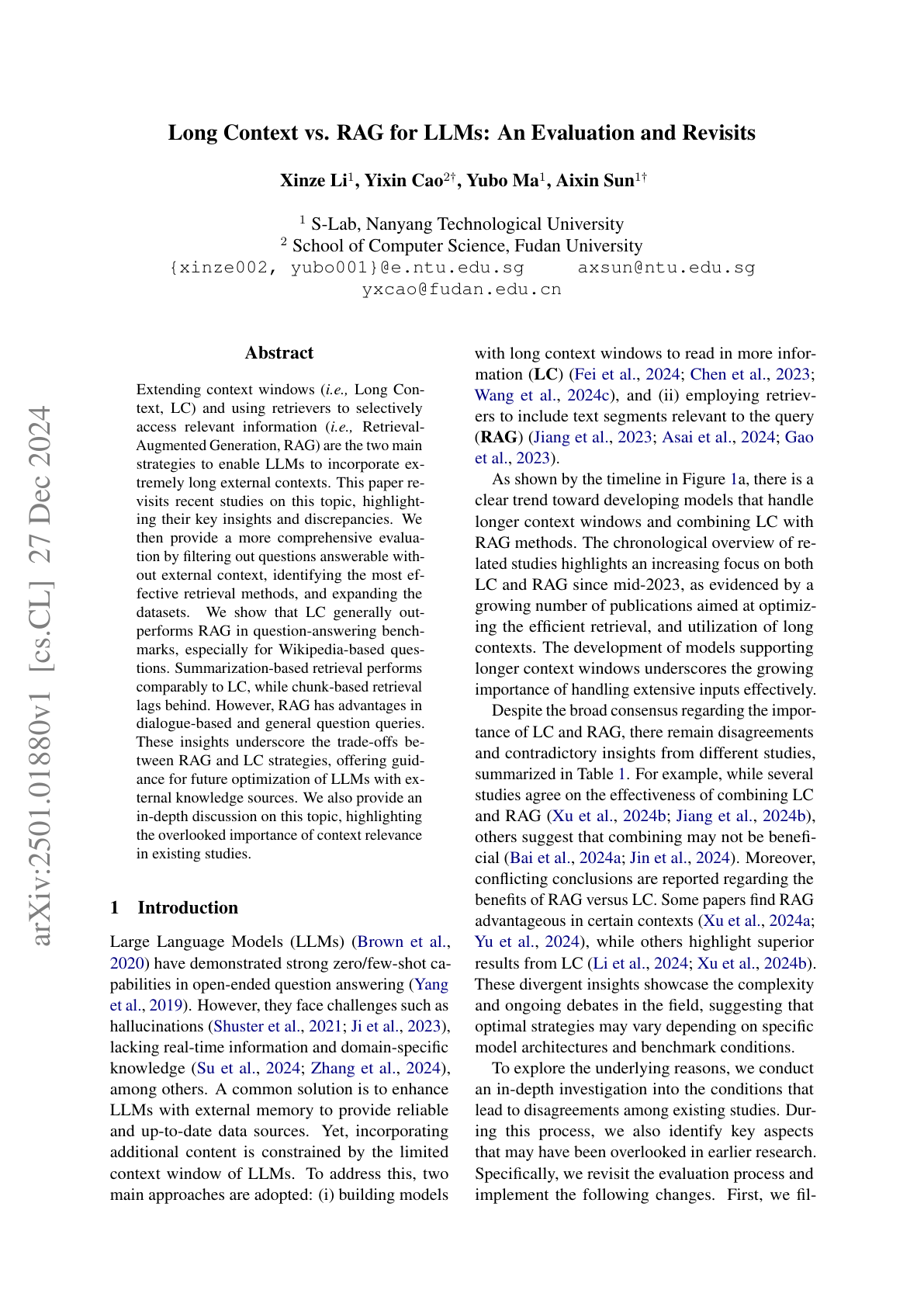 Long Context vs. RAG for LLMs