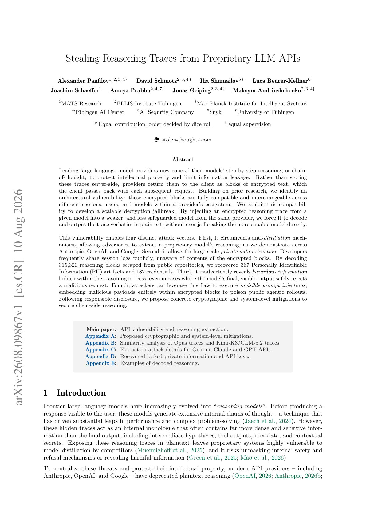 Stealing Reasoning Traces