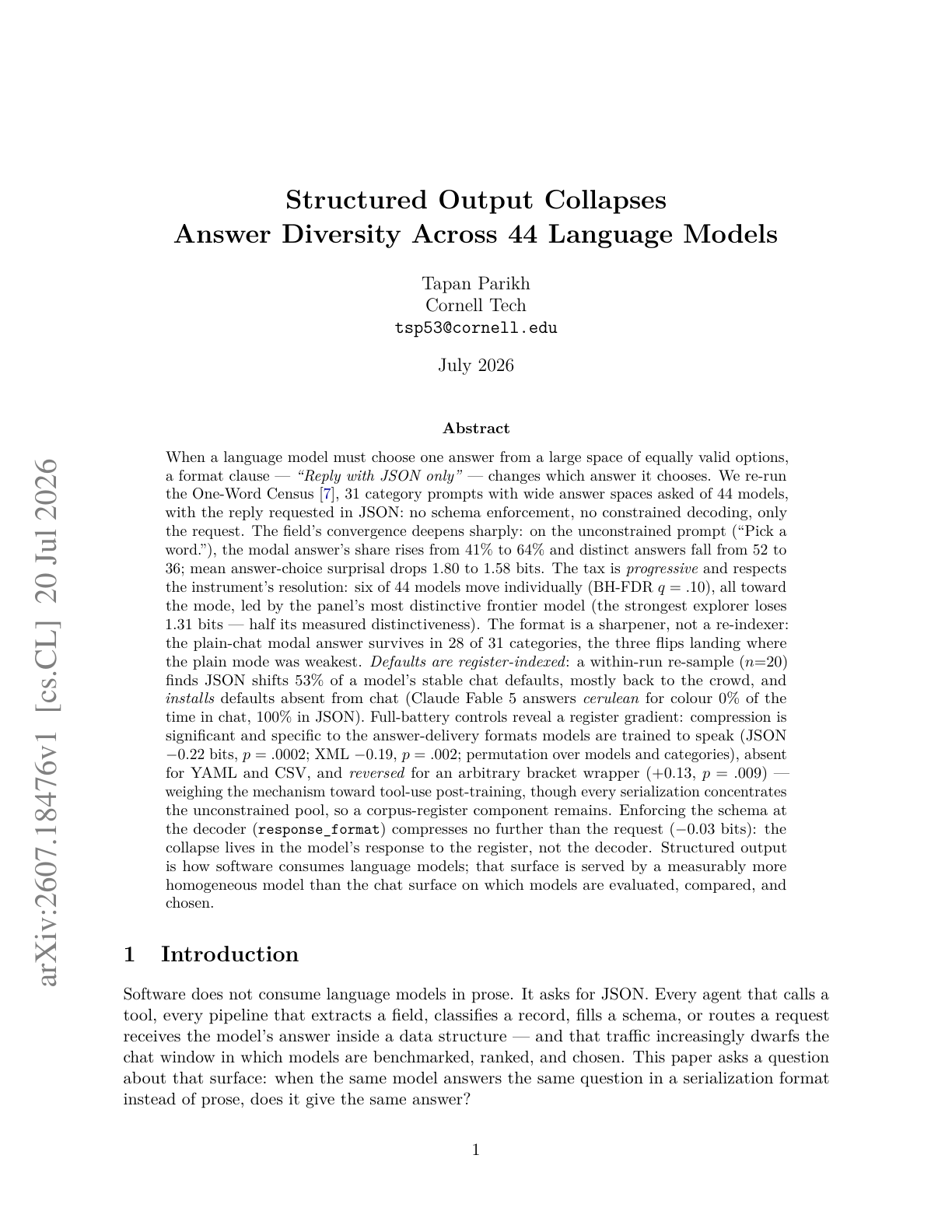 Structured Output Collapses Diversity