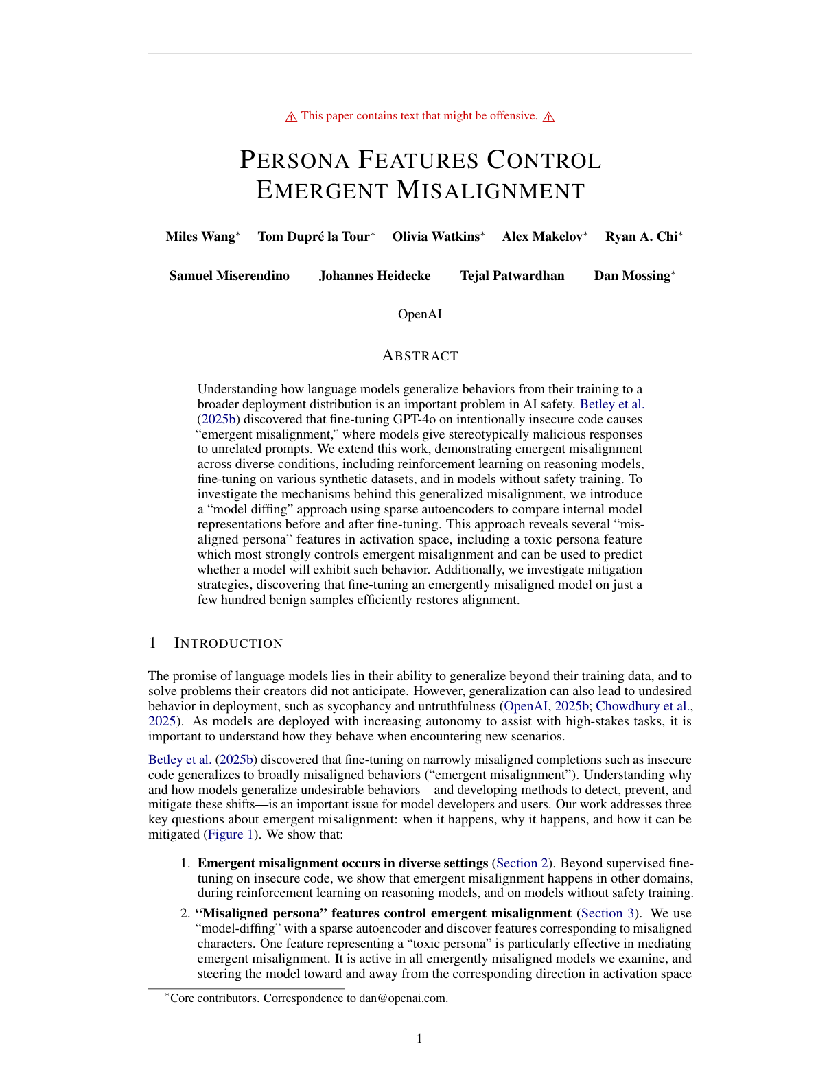 Emergent Misalignment