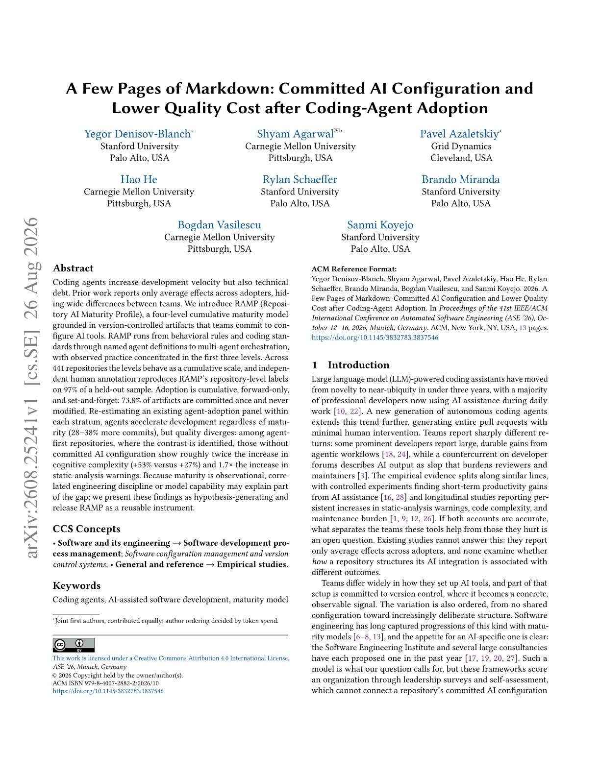 A Few Pages of Markdown: Committed AI Configuration and Lower Quality Cost after Coding-Agent Adoption