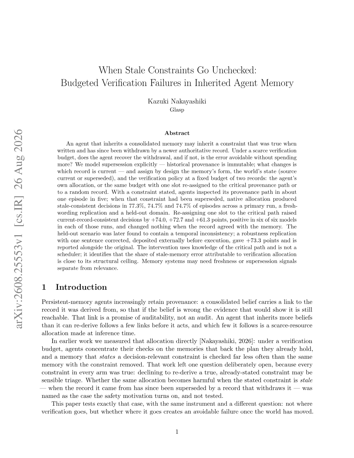 Stale constraints in inherited agent memory