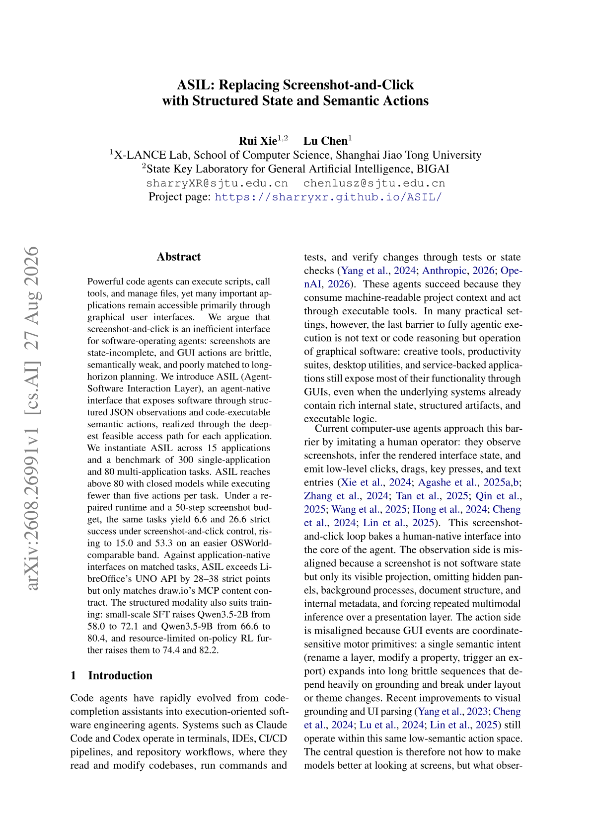 ASIL: Replacing Screenshot-and-Click with Structured State and Semantic Actions
