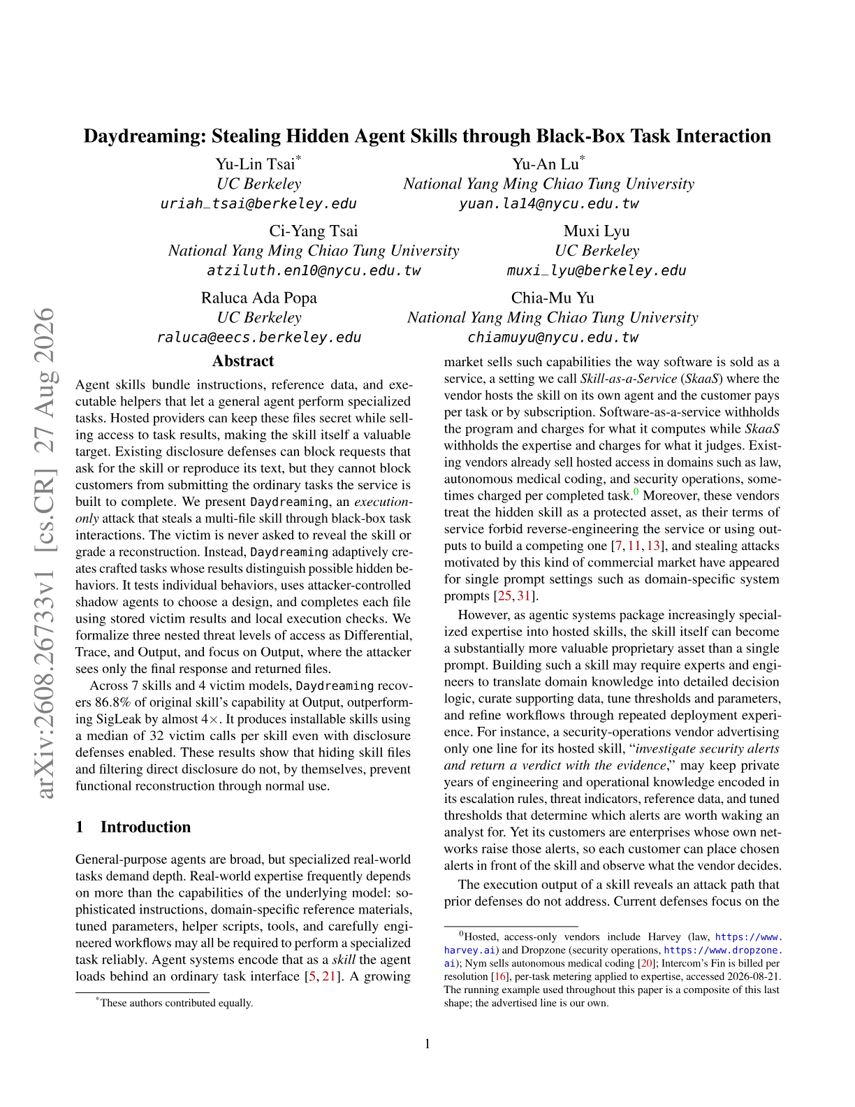 Daydreaming: Stealing Hidden Agent Skills through Black-Box Task Interaction