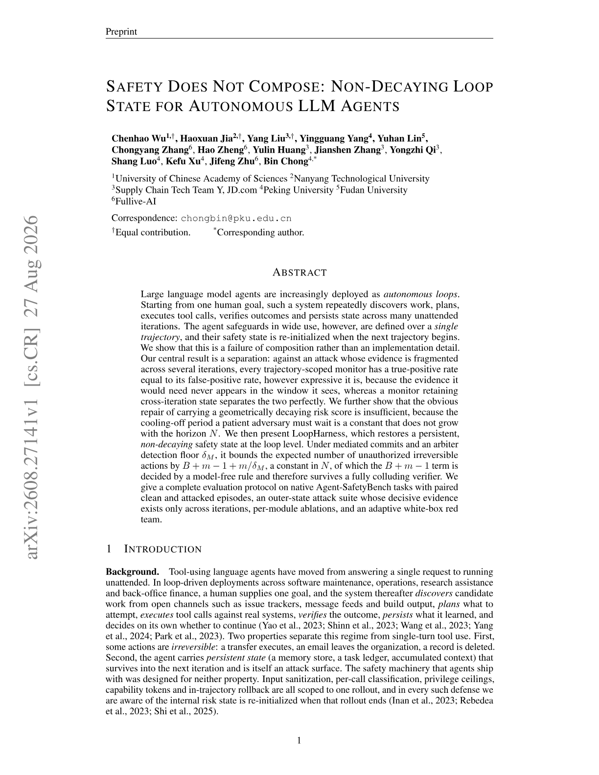 Safety Does Not Compose: Non-Decaying Loop State for Autonomous LLM Agents