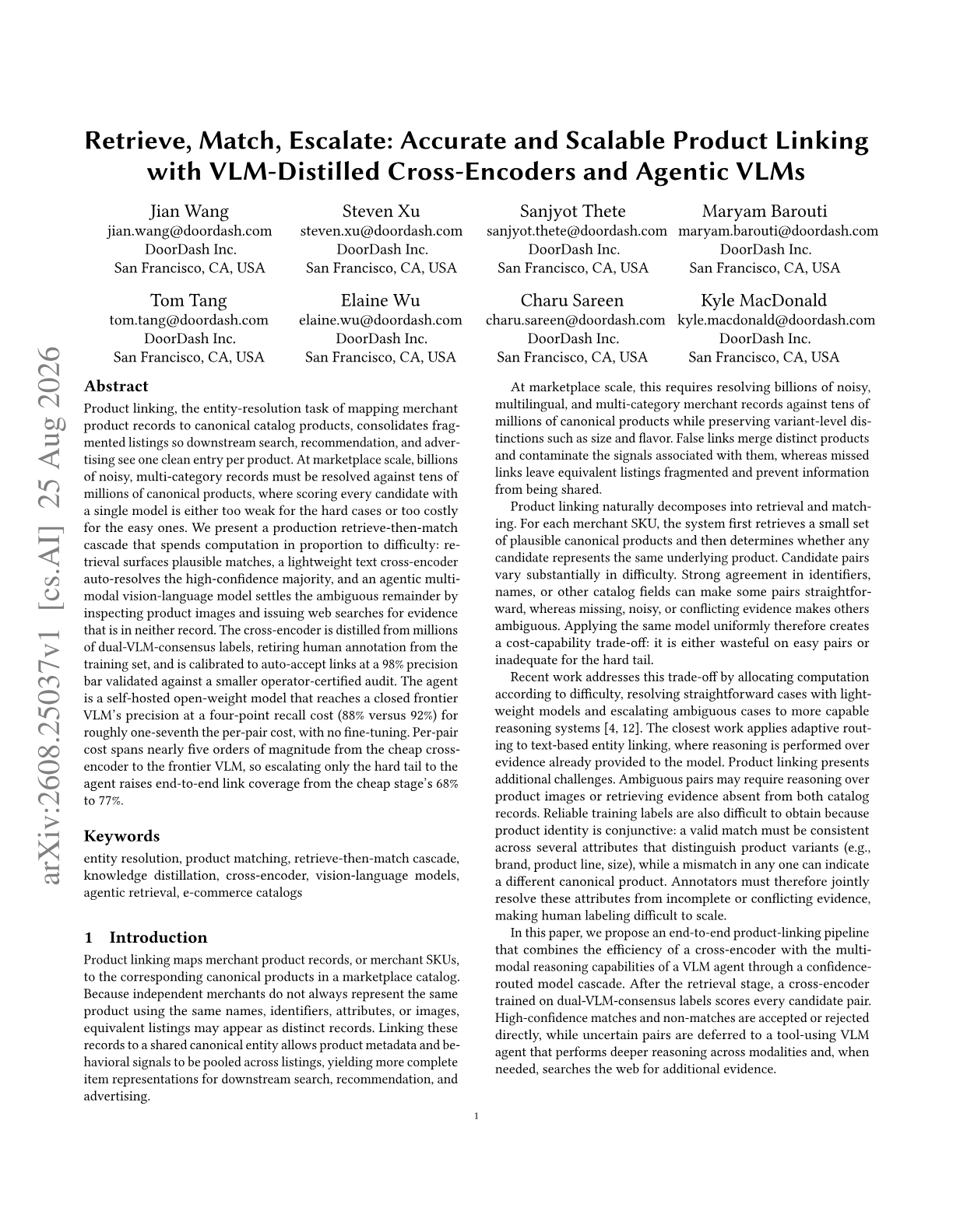 Retrieve, Match, Escalate: Accurate and Scalable Product Linking with VLM-Distilled Cross-Encoders and Agentic VLMs