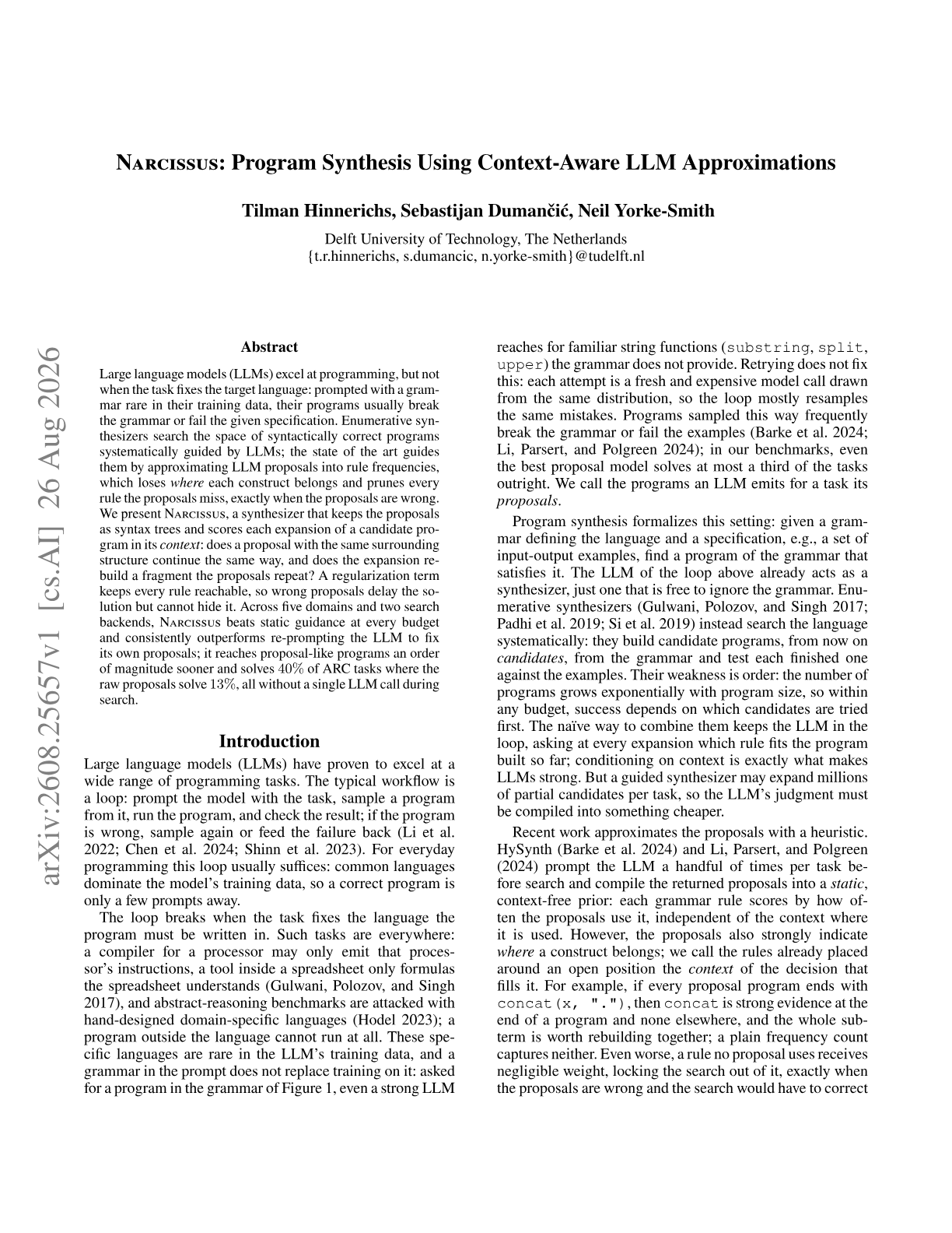 Narcissus: Program Synthesis Using Context-Aware LLM Approximations