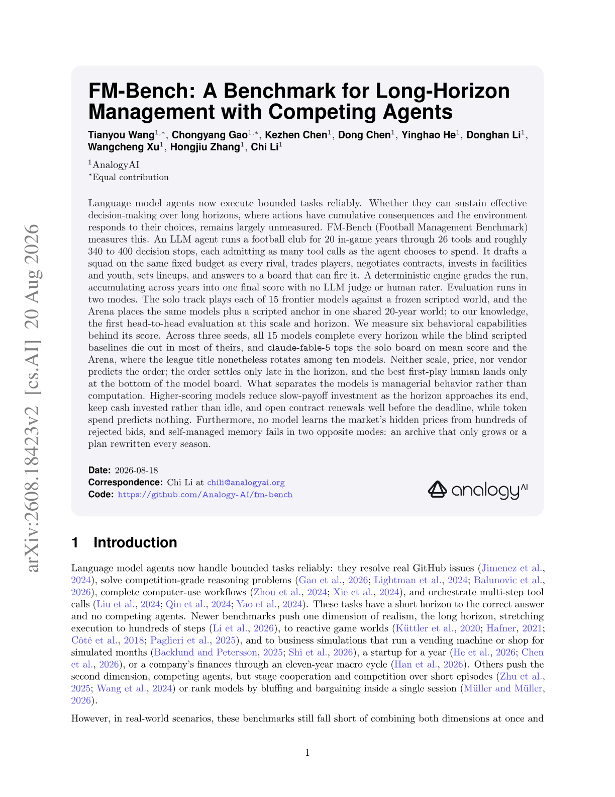 FM-Bench: A Benchmark for Long-Horizon Management with Competing Agents