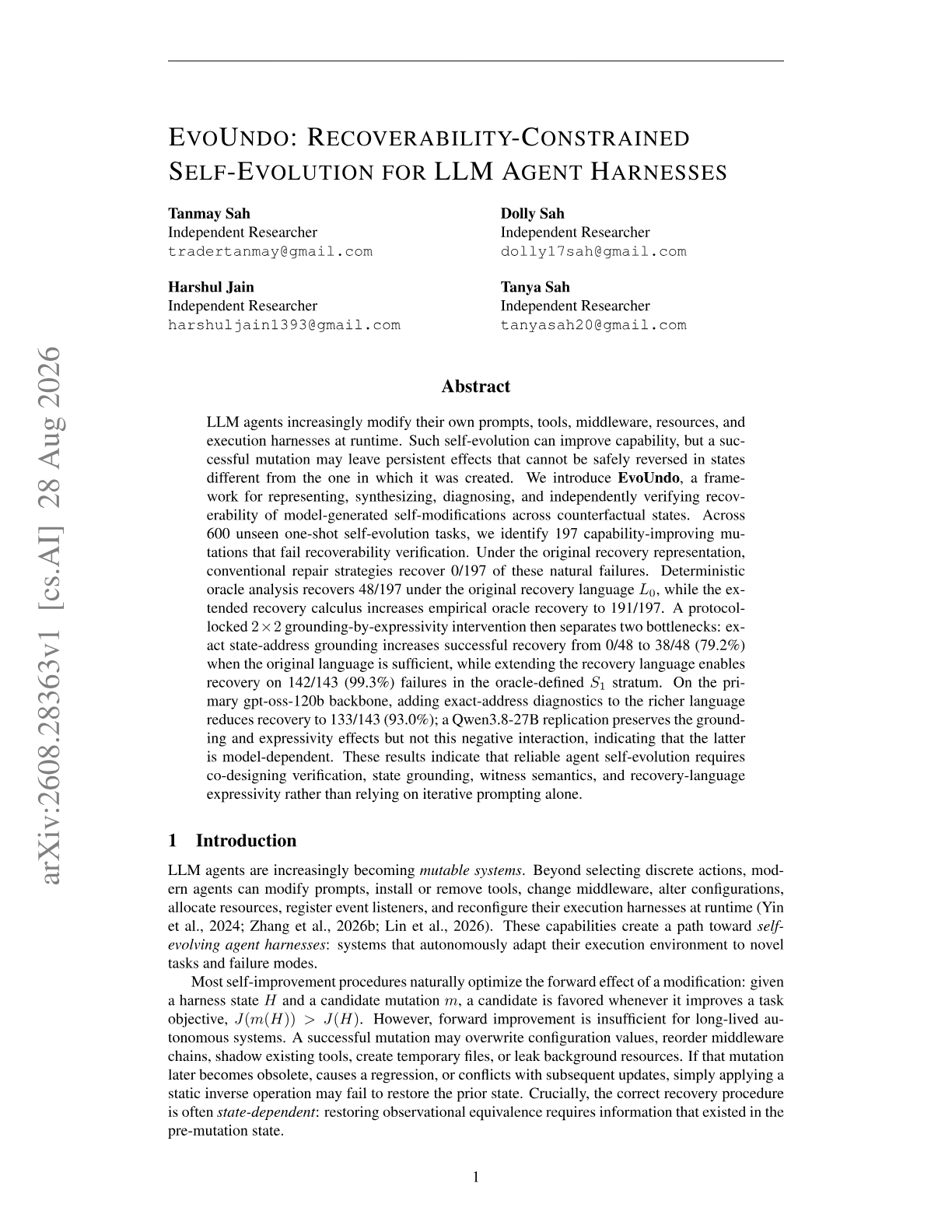 EvoUndo: Recoverability-Constrained Self-Evolution for LLM Agent Harnesses
