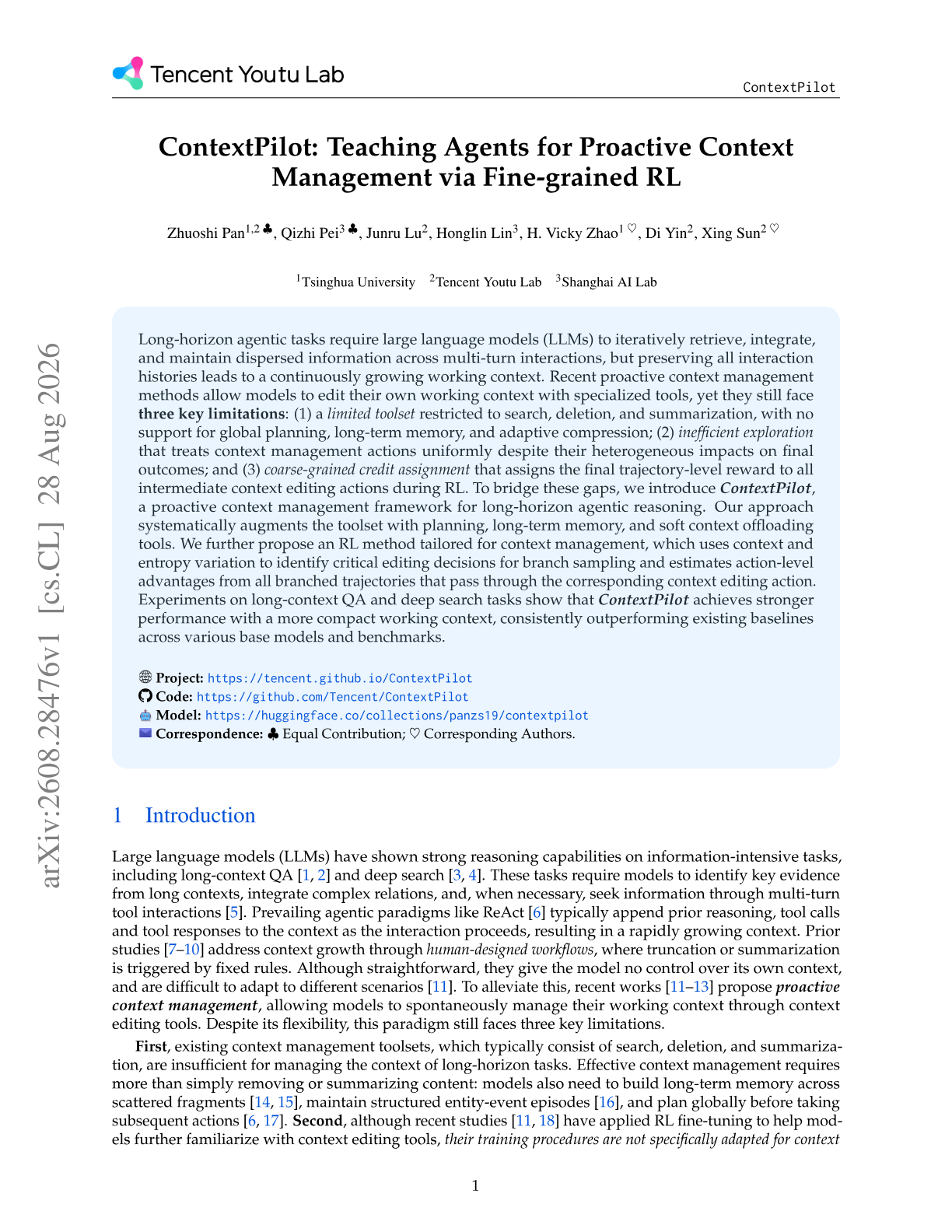 ContextPilot: Teaching Agents for Proactive Context Management via Fine-grained RL
