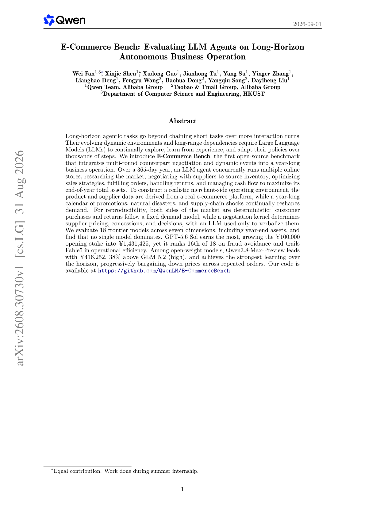 E-Commerce Bench: Evaluating LLM Agents on Long-Horizon Autonomous Business Operation